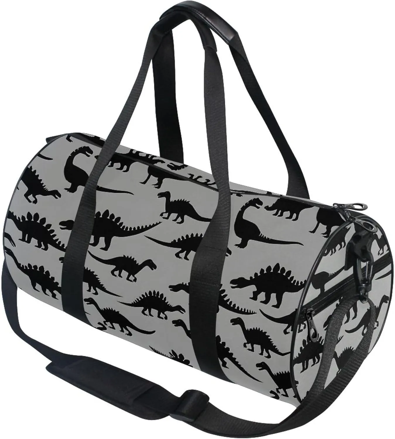 MNSRUU Sports Duffel Bags, Black Dinosaur Silhouettes Athletic Gym Bag Overnight Workout Travel Tote Luggage for Men Women Yoga