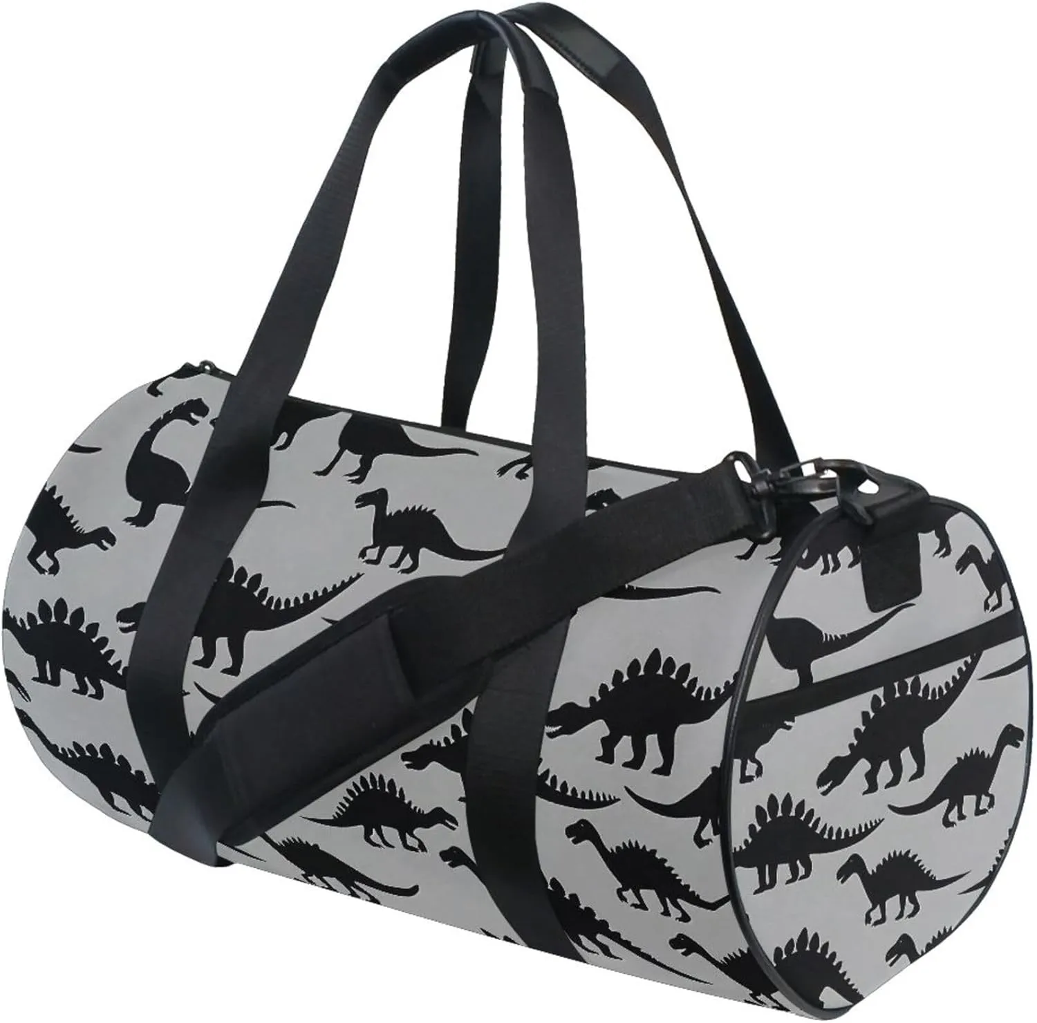 MNSRUU Sports Duffel Bags, Black Dinosaur Silhouettes Athletic Gym Bag Overnight Workout Travel Tote Luggage for Men Women Yoga