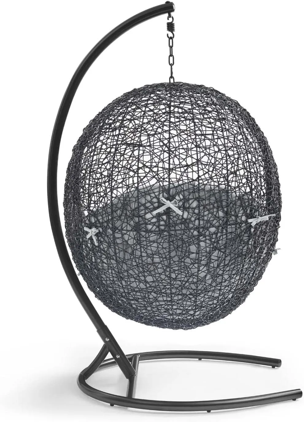 Modway EEI-3943-BLK-GRY Encase Wicker Rattan Outdoor Patio Porch Lounge Sunbrella Egg Swing Chair with Stand in Black Gray