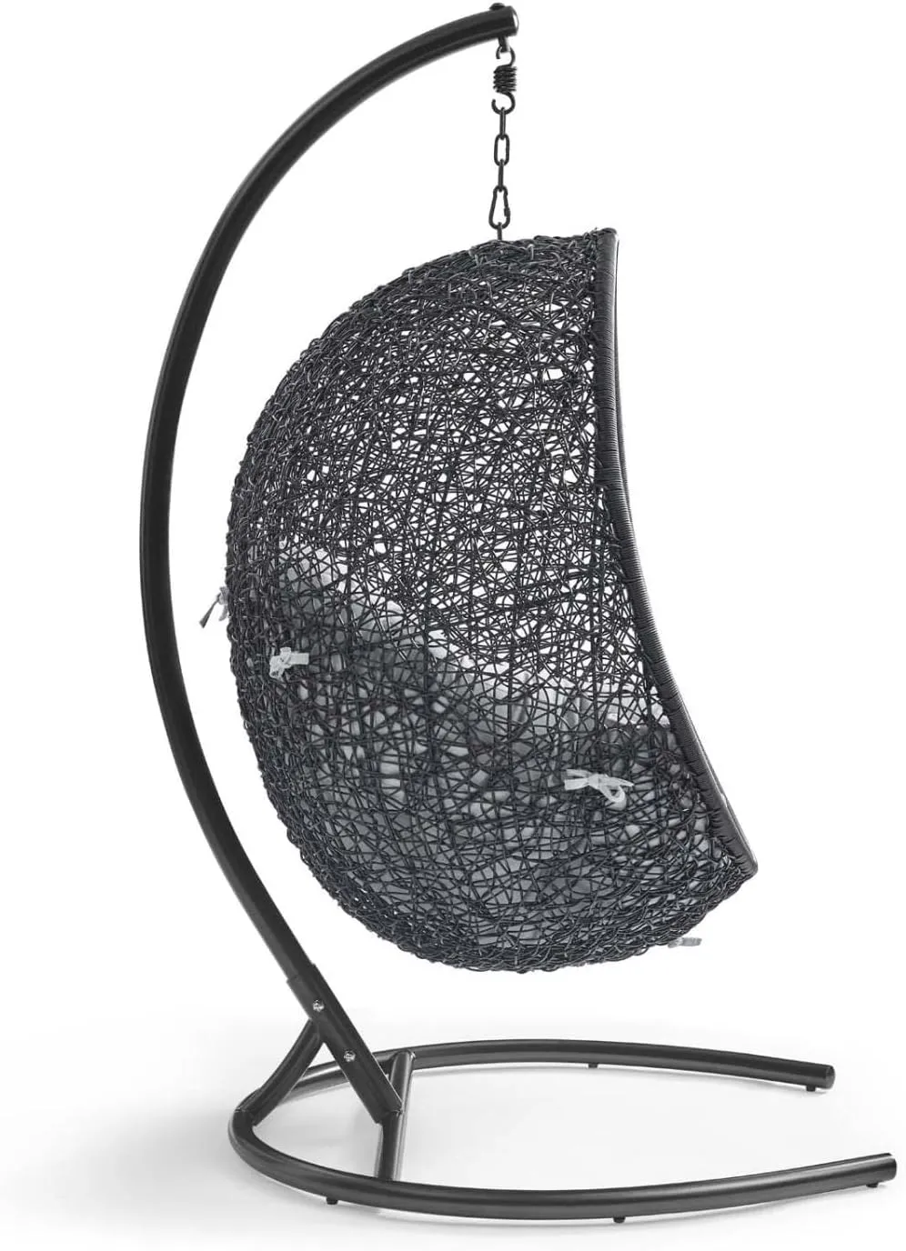 Modway EEI-3943-BLK-GRY Encase Wicker Rattan Outdoor Patio Porch Lounge Sunbrella Egg Swing Chair with Stand in Black Gray