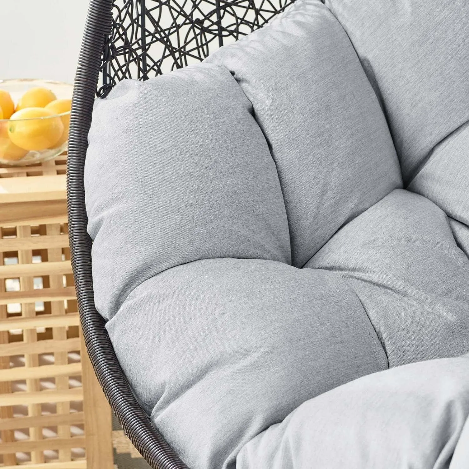 Modway EEI-3943-BLK-GRY Encase Wicker Rattan Outdoor Patio Porch Lounge Sunbrella Egg Swing Chair with Stand in Black Gray