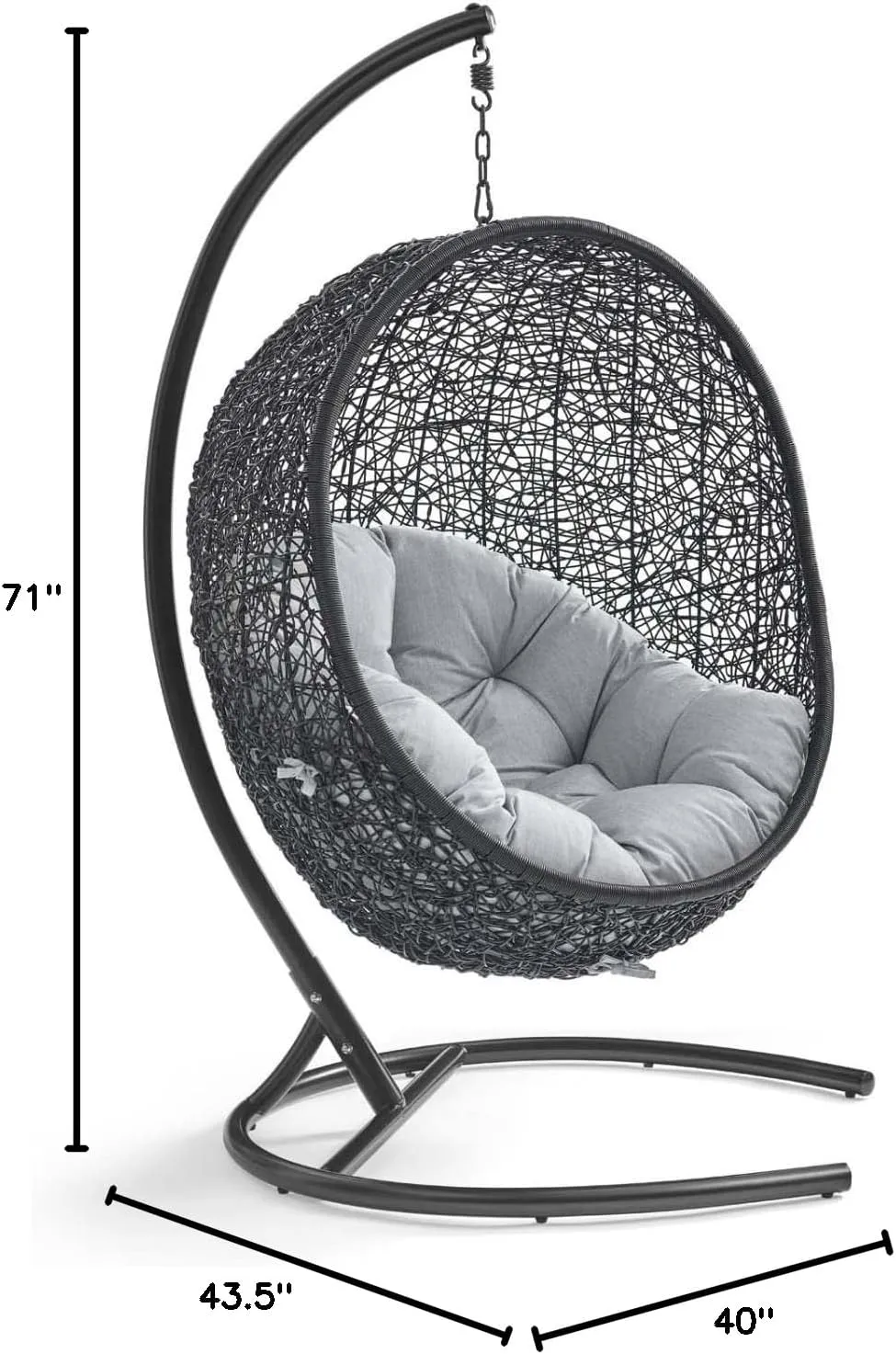 Modway EEI-3943-BLK-GRY Encase Wicker Rattan Outdoor Patio Porch Lounge Sunbrella Egg Swing Chair with Stand in Black Gray