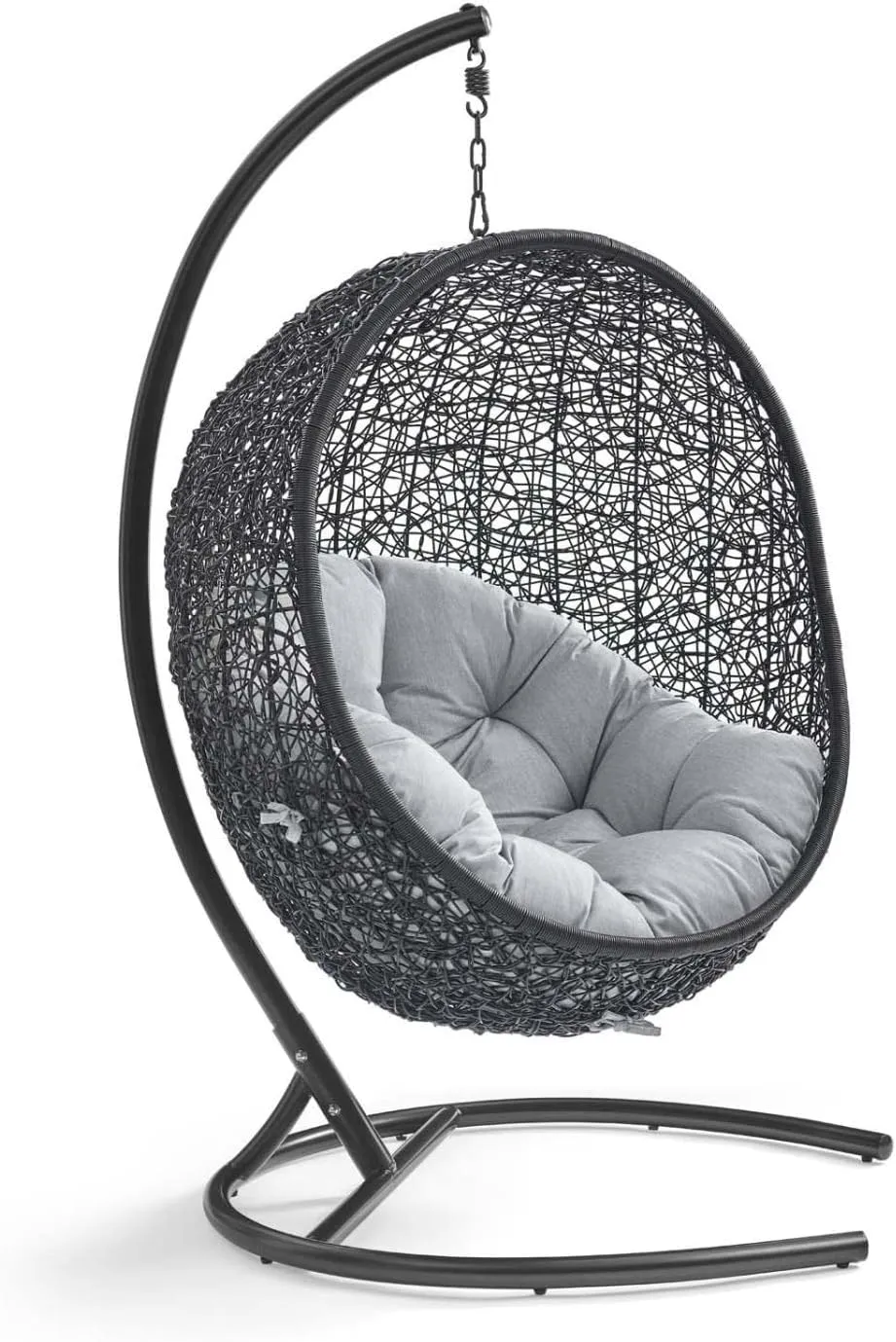 Modway EEI-3943-BLK-GRY Encase Wicker Rattan Outdoor Patio Porch Lounge Sunbrella Egg Swing Chair with Stand in Black Gray