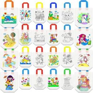 MOLDTAS 24 Styles Cute Cartoon Coloring Goodie Bags Reusable Coloring Carnival Art Party Favor Bags for Color Your Own Goodie Bags for Birthday Party DIY Crafts or Party Favors Supplies