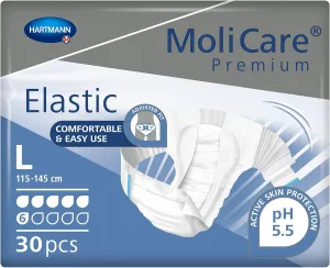 MoliCare Premium Incontinence Brief, 6D - Moderate Absorbency Adult Diaper with Refastenable Tabs - Unisex, Size Large, 30 Count, 3 Packs, 90 Total