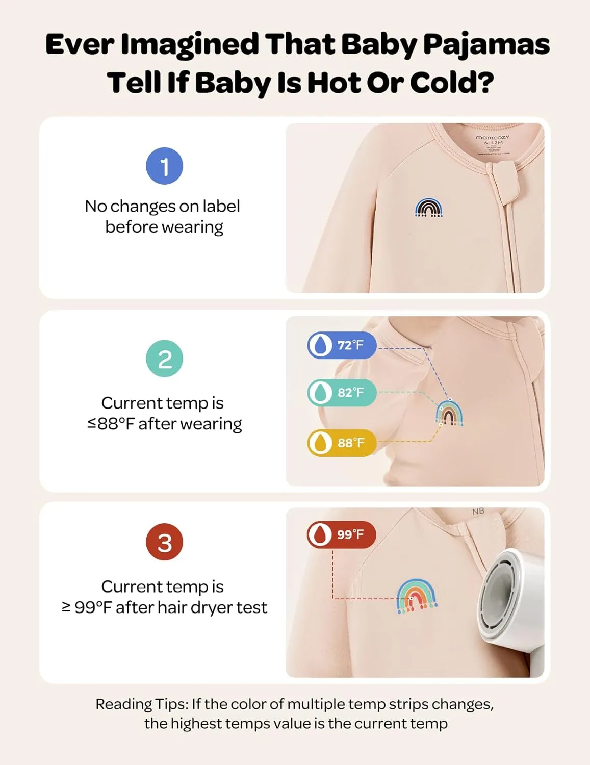 Momcozy Boy Girl Baby Pajamas Onesie, 0-24 M Temp-Sensing 2-Way Zipper Cotton & Viscose Derived from Bamboo Newborn Sleepers