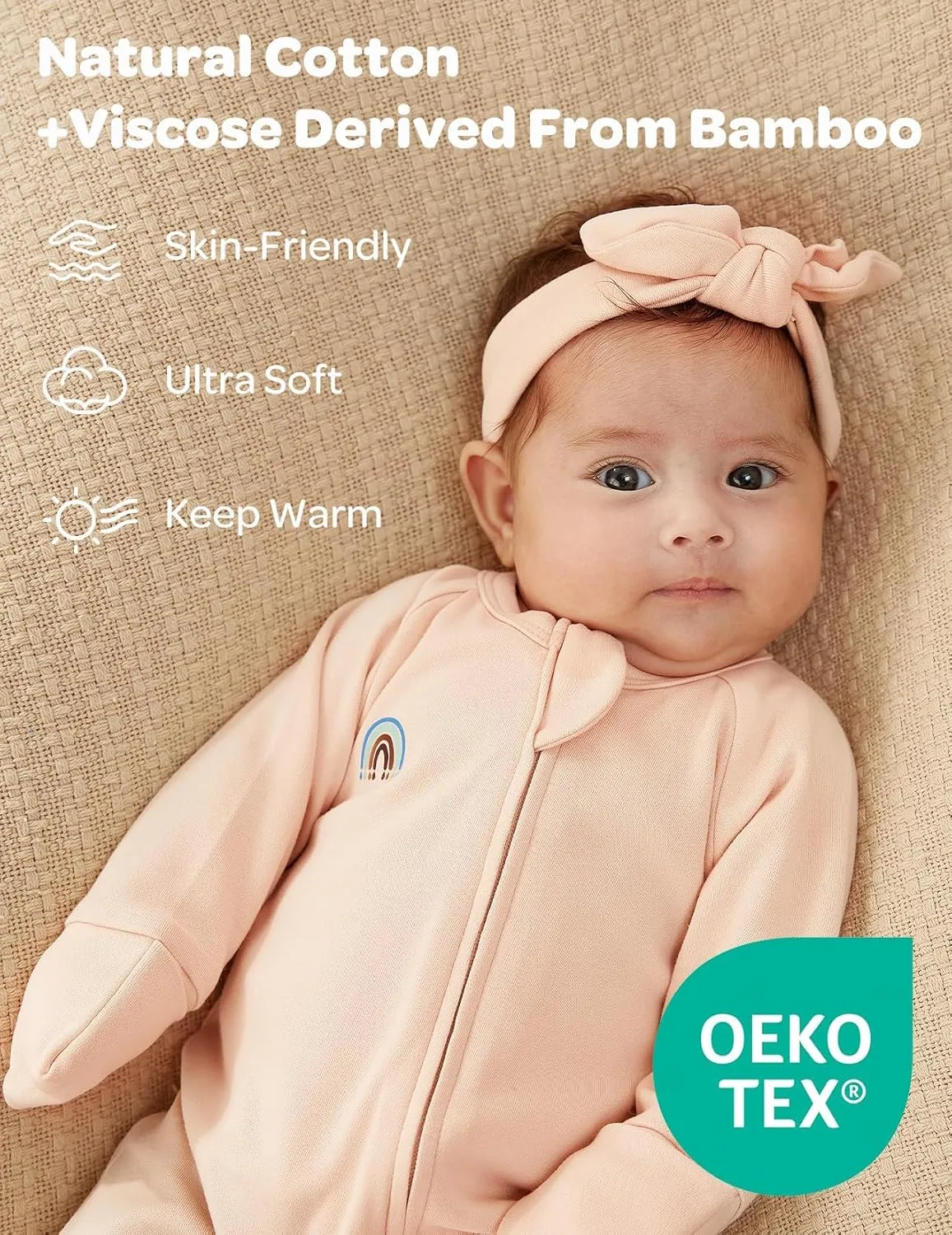 Momcozy Boy Girl Baby Pajamas Onesie, 0-24 M Temp-Sensing 2-Way Zipper Cotton & Viscose Derived from Bamboo Newborn Sleepers