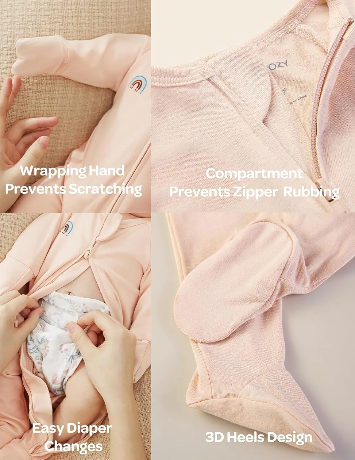 Momcozy Boy Girl Baby Pajamas Onesie, 0-24 M Temp-Sensing 2-Way Zipper Cotton & Viscose Derived from Bamboo Newborn Sleepers