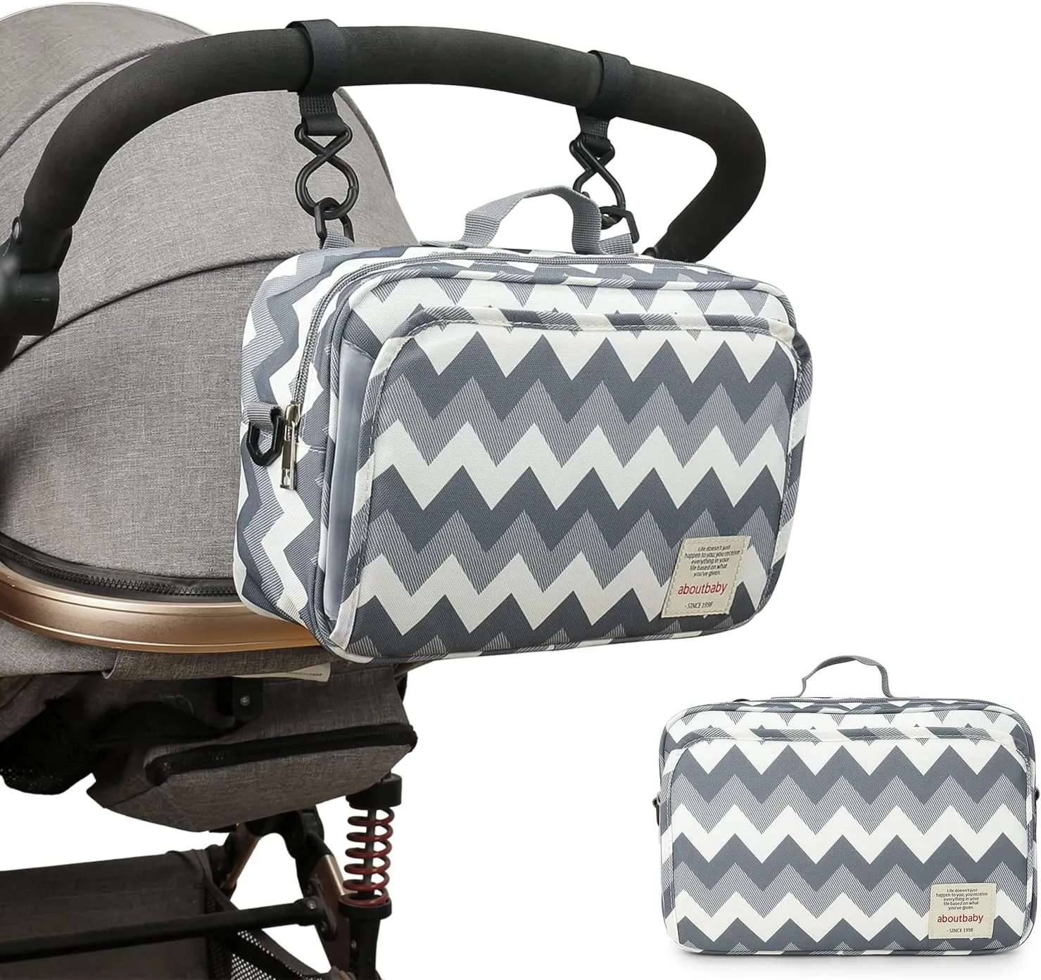 MOMIGO Baby Diaper Caddy Bag - Diaper Caddy Tote Baby Stroller Bag Nursery Storage Bin for Diapers, Wipes & Toys Mini Diaper Bag for Outdoor (Grey Wave)