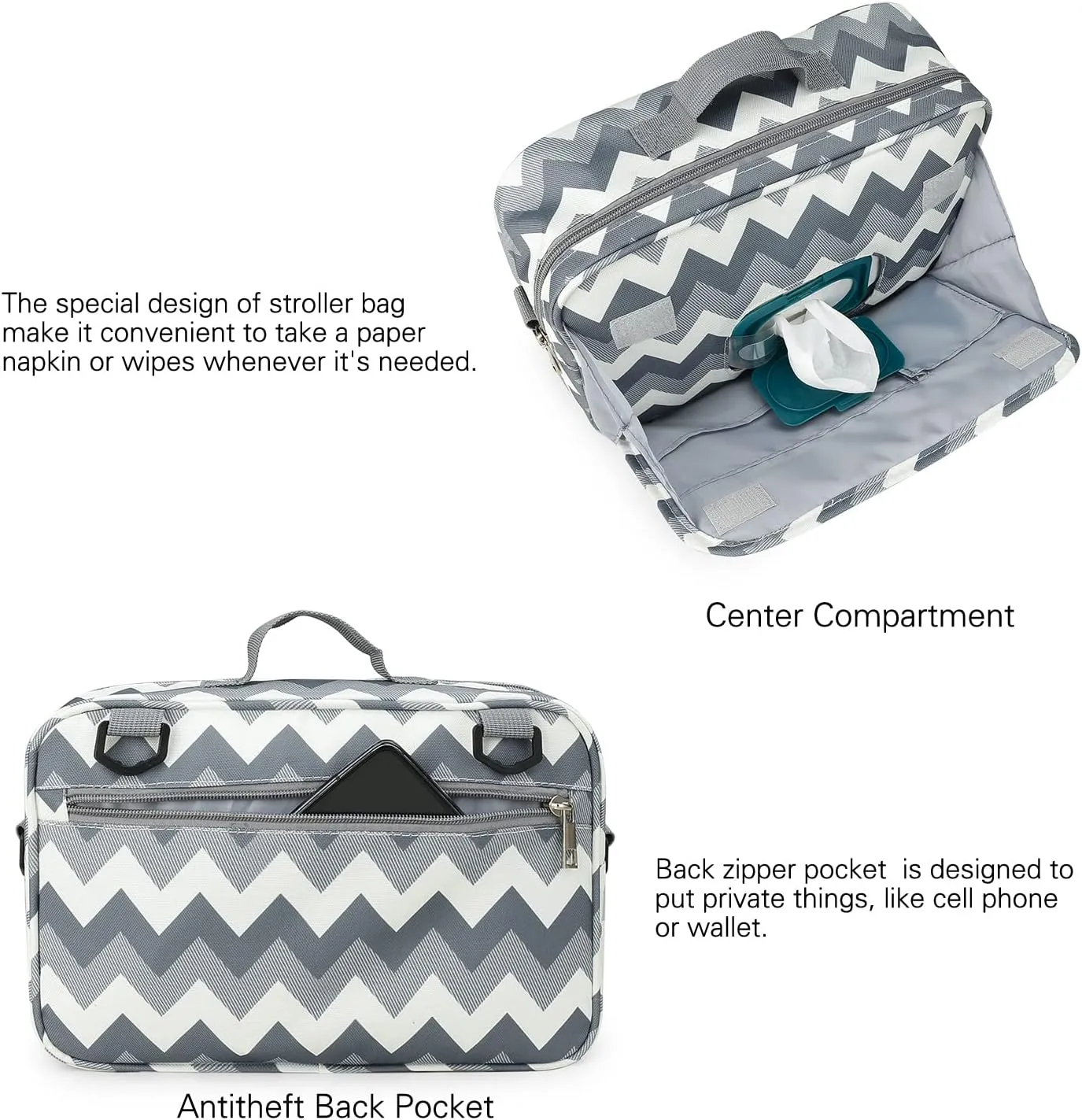 MOMIGO Baby Diaper Caddy Bag - Diaper Caddy Tote Baby Stroller Bag Nursery Storage Bin for Diapers, Wipes & Toys Mini Diaper Bag for Outdoor (Grey Wave)