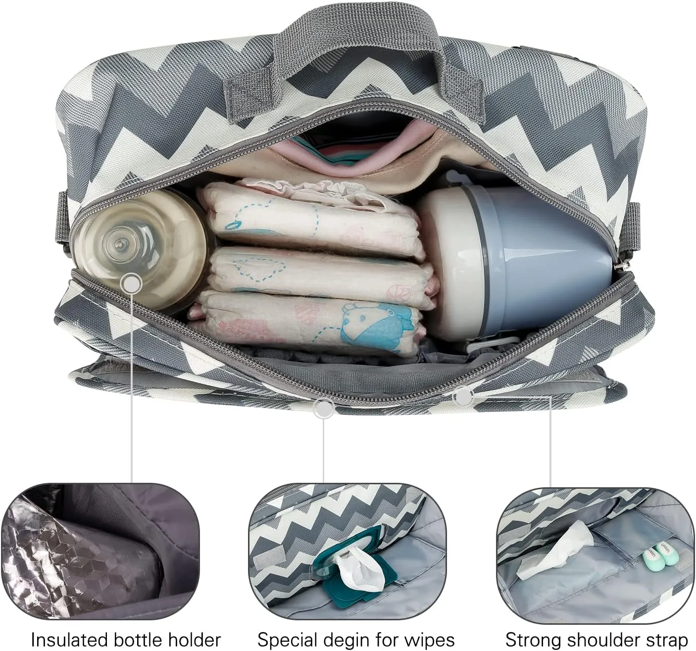 MOMIGO Baby Diaper Caddy Bag - Diaper Caddy Tote Baby Stroller Bag Nursery Storage Bin for Diapers, Wipes & Toys Mini Diaper Bag for Outdoor (Grey Wave)