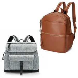 MOMINSIDE Diaper Bag Backpack Leather Baby Bag with 6 Insulated Pockets for Mom Dad, Baby Registry Search, Changing Station, Stroller Straps, Large Capacity for Wet Clothes, Brown-Grey