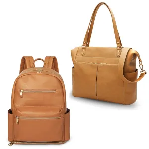 MOMINSIDE Diaper Bag Tote Leather Diaper Bag Backpack for Mom Dad Baby Registry Search, Large Travel Baby Bag for Boys Girls with Changing Station, Insulated Pockets, Bottom Compartment, Brown