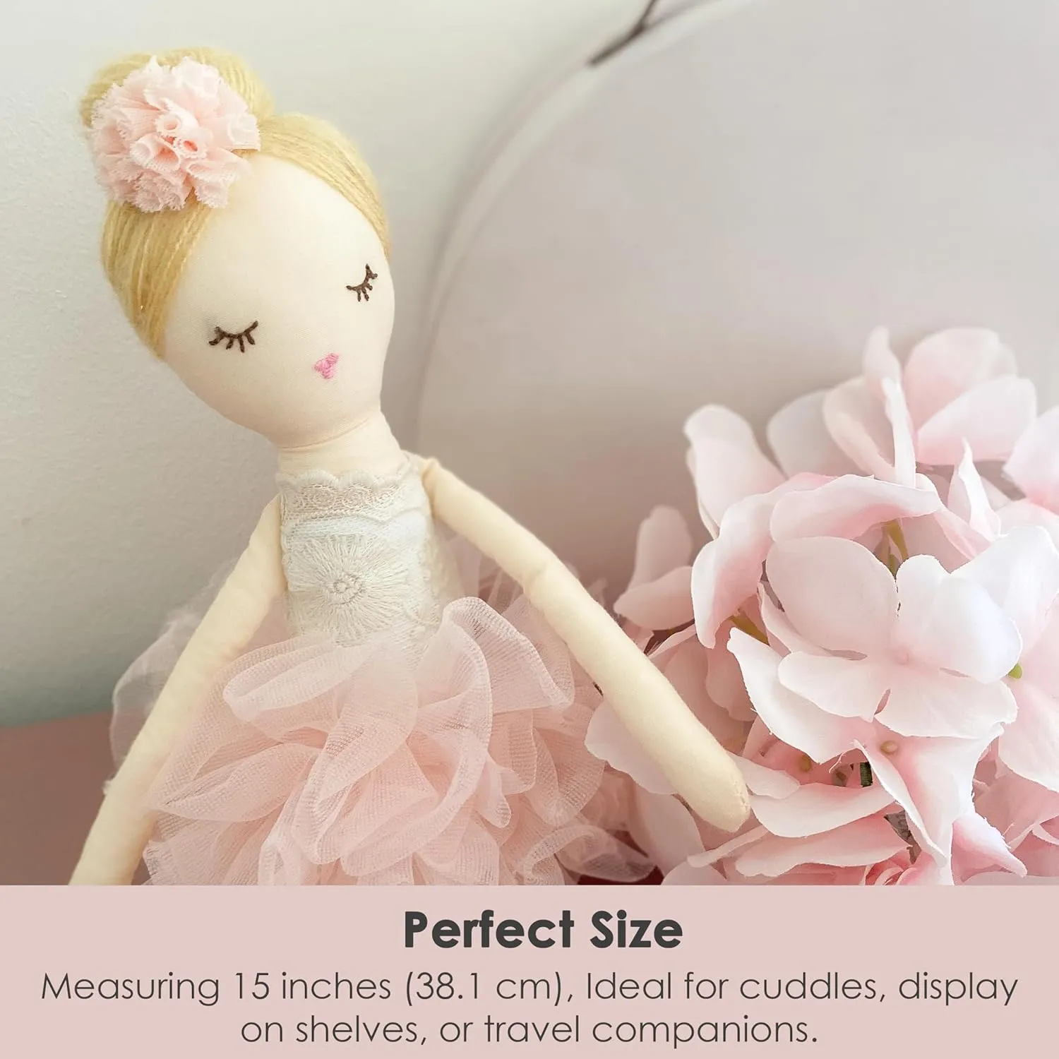 MON AMI Charlotte The Ballerina Stuffed Doll - 15”, Plush Ballerina Doll for Girls, Use as Toy or Room Decor for Kids of All Ages