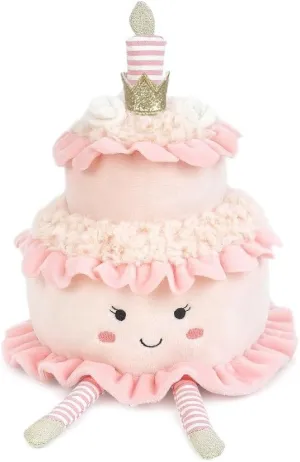 MON AMI Layer Cake Plush Toy - Soft & Adorable Two-Tier Dessert Stuffed Animal, Whimsical Birthday Cake with Textured Fur Frosting, Playful Striped Legs & Candle, Cozy & Colorful for Kids & Collectors
