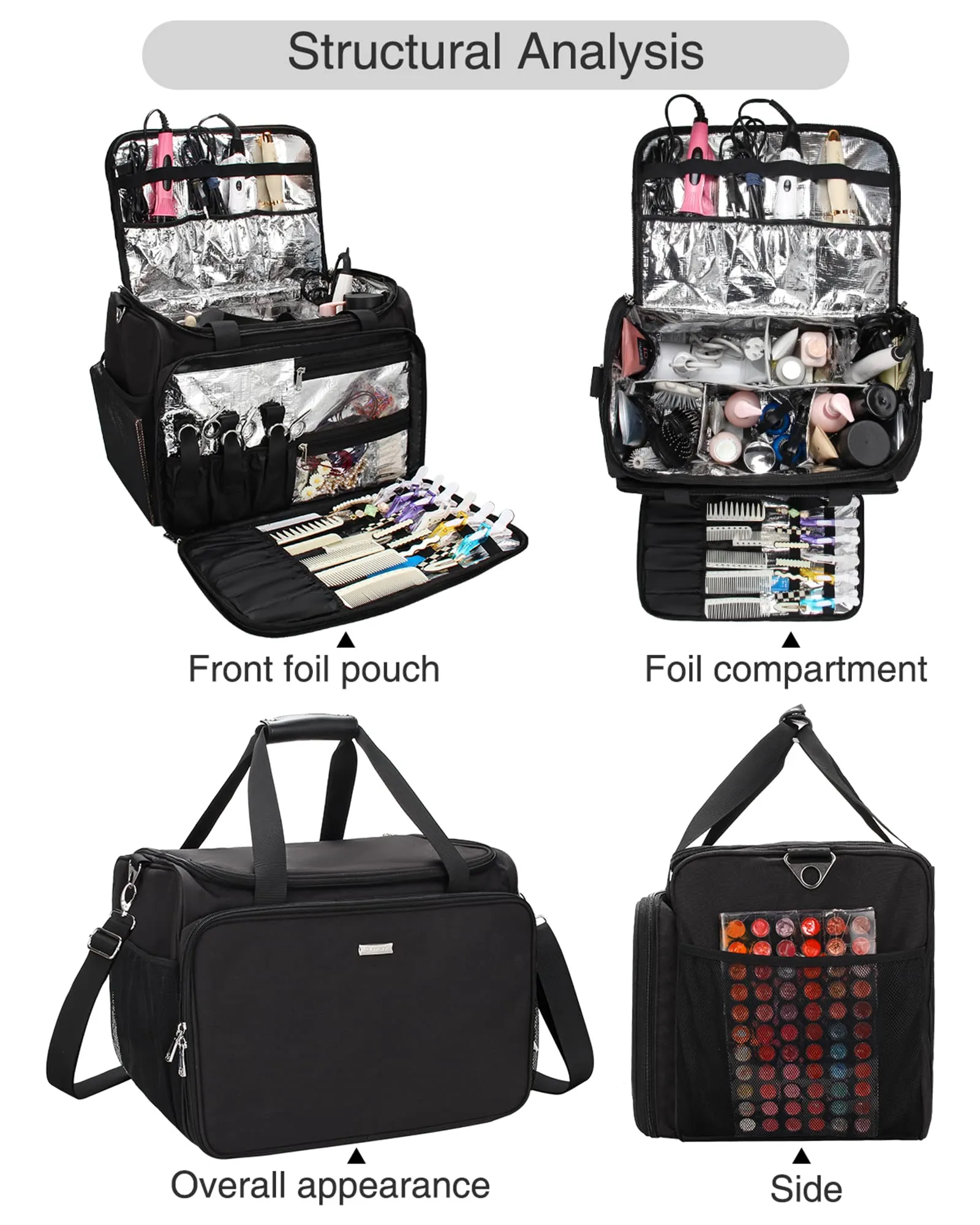 MONSTINA Professional Hairdressing Bag,Hairstylist Travel Bag,Cosmetics Beauty Hairdresser Bag with Shoulder Strap,Hair Makeup Salon Organizer Bag for Barber Insulation Material