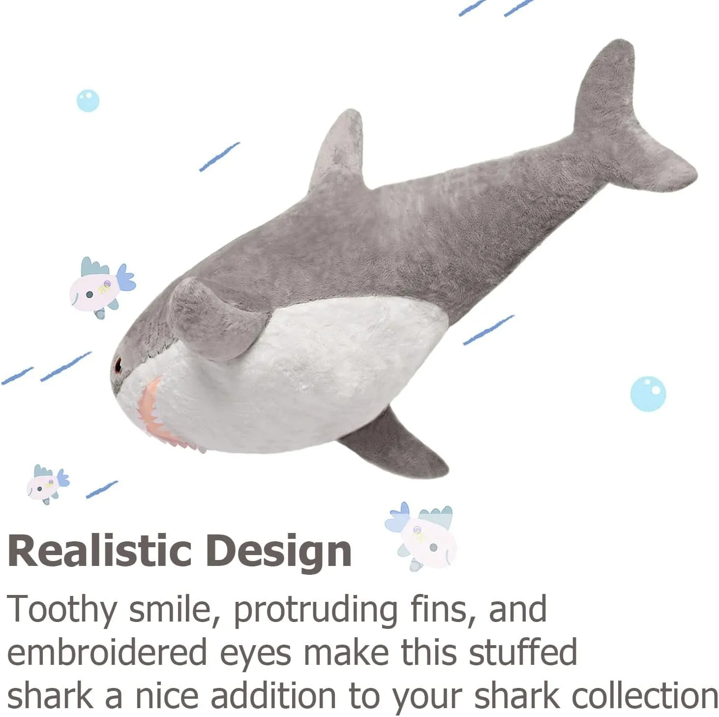 MorisMos Large Shark Stuffed Animal Cute, Giant Stuffed Shark Plush for Kids, 32in Big Stuffed Shark Toys for Birthday, Christmas, Gray