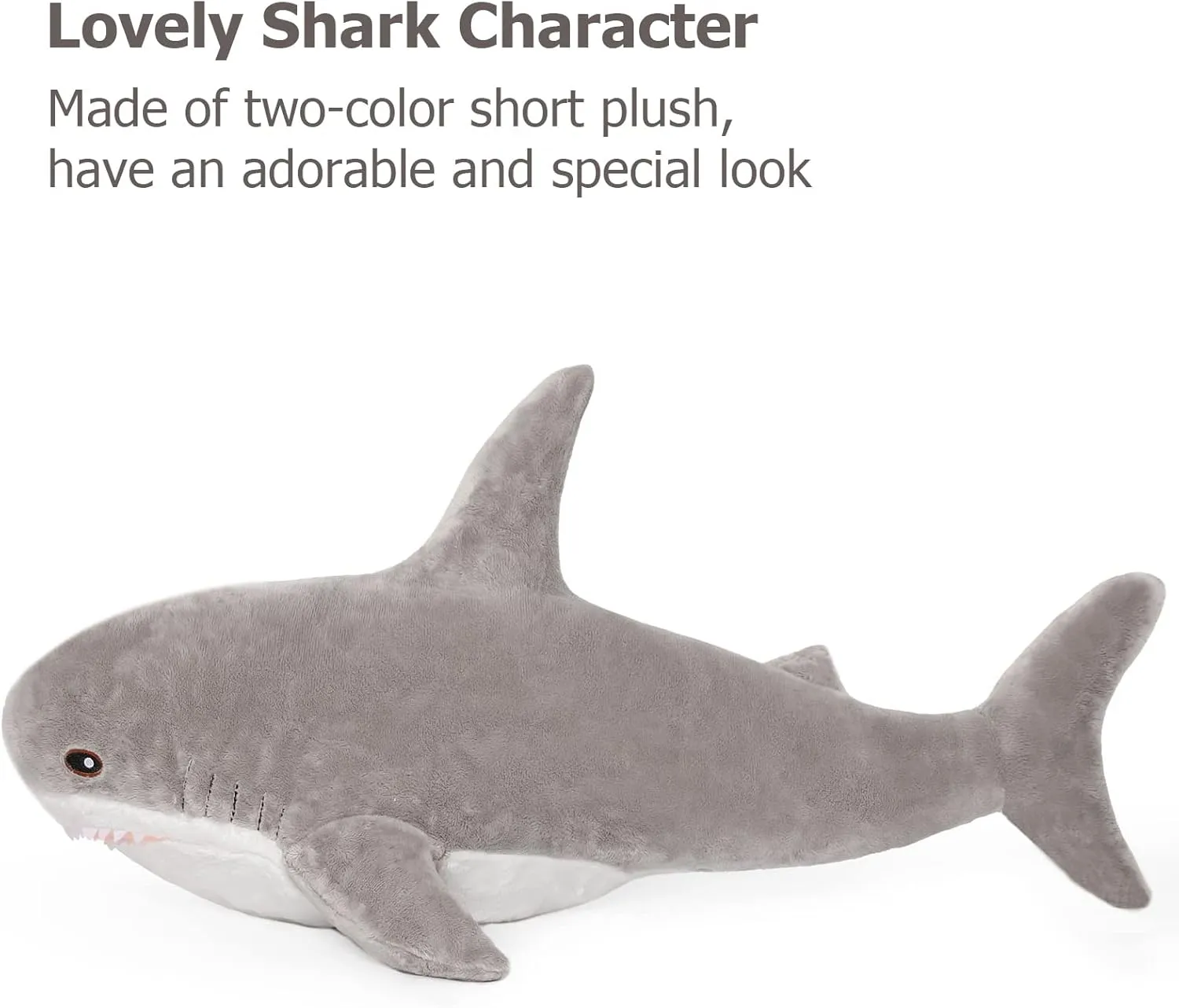 MorisMos Large Shark Stuffed Animal Cute, Giant Stuffed Shark Plush for Kids, 32in Big Stuffed Shark Toys for Birthday, Christmas, Gray