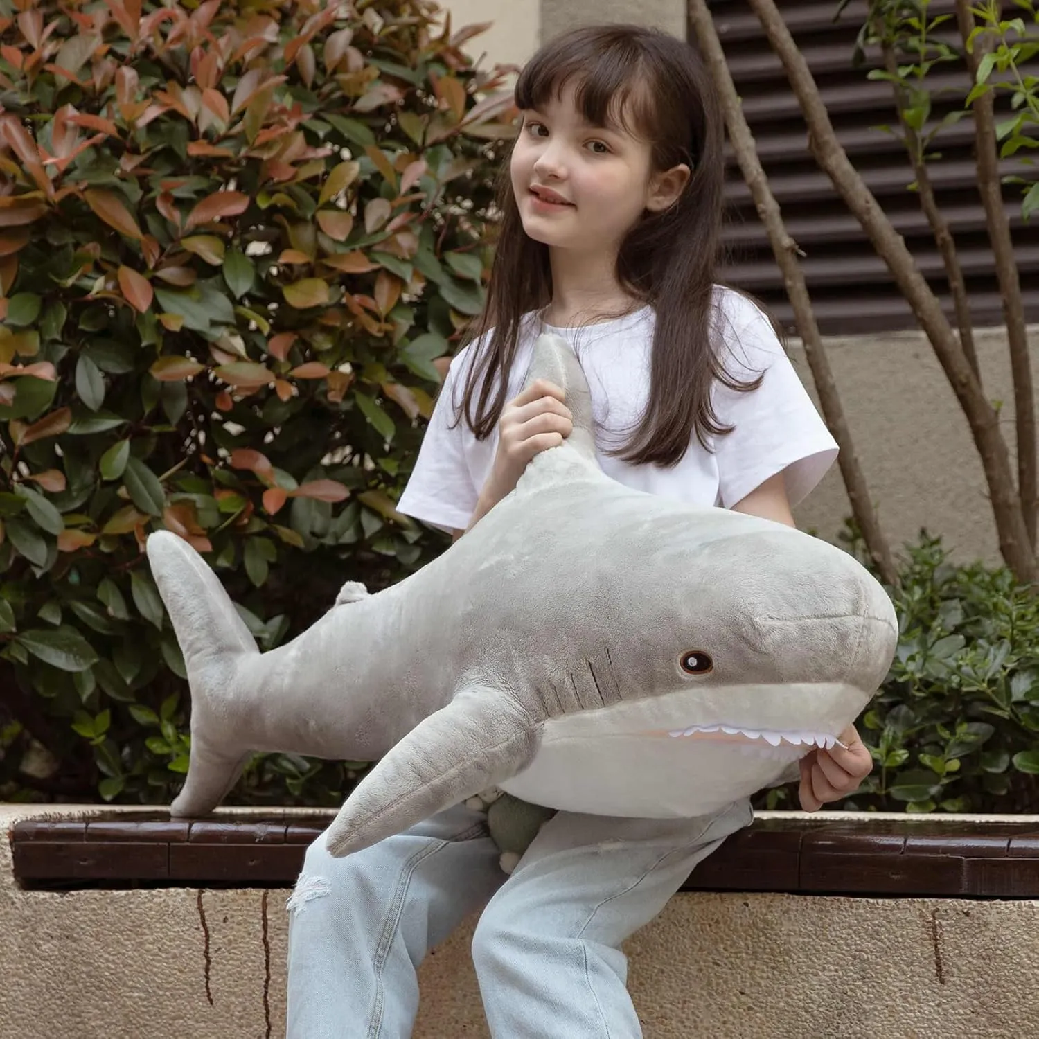 MorisMos Large Shark Stuffed Animal Cute, Giant Stuffed Shark Plush for Kids, 32in Big Stuffed Shark Toys for Birthday, Christmas, Gray