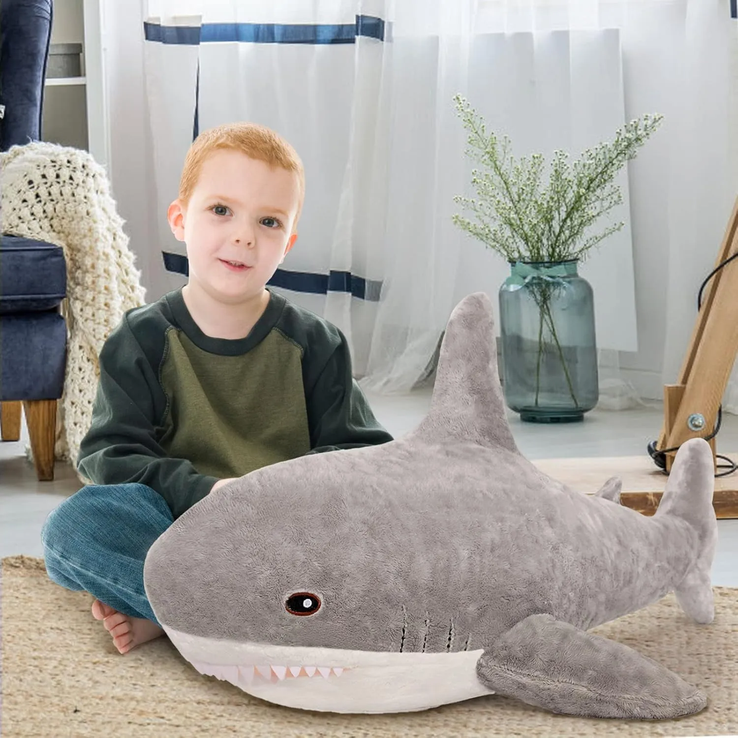 MorisMos Large Shark Stuffed Animal Cute, Giant Stuffed Shark Plush for Kids, 32in Big Stuffed Shark Toys for Birthday, Christmas, Gray