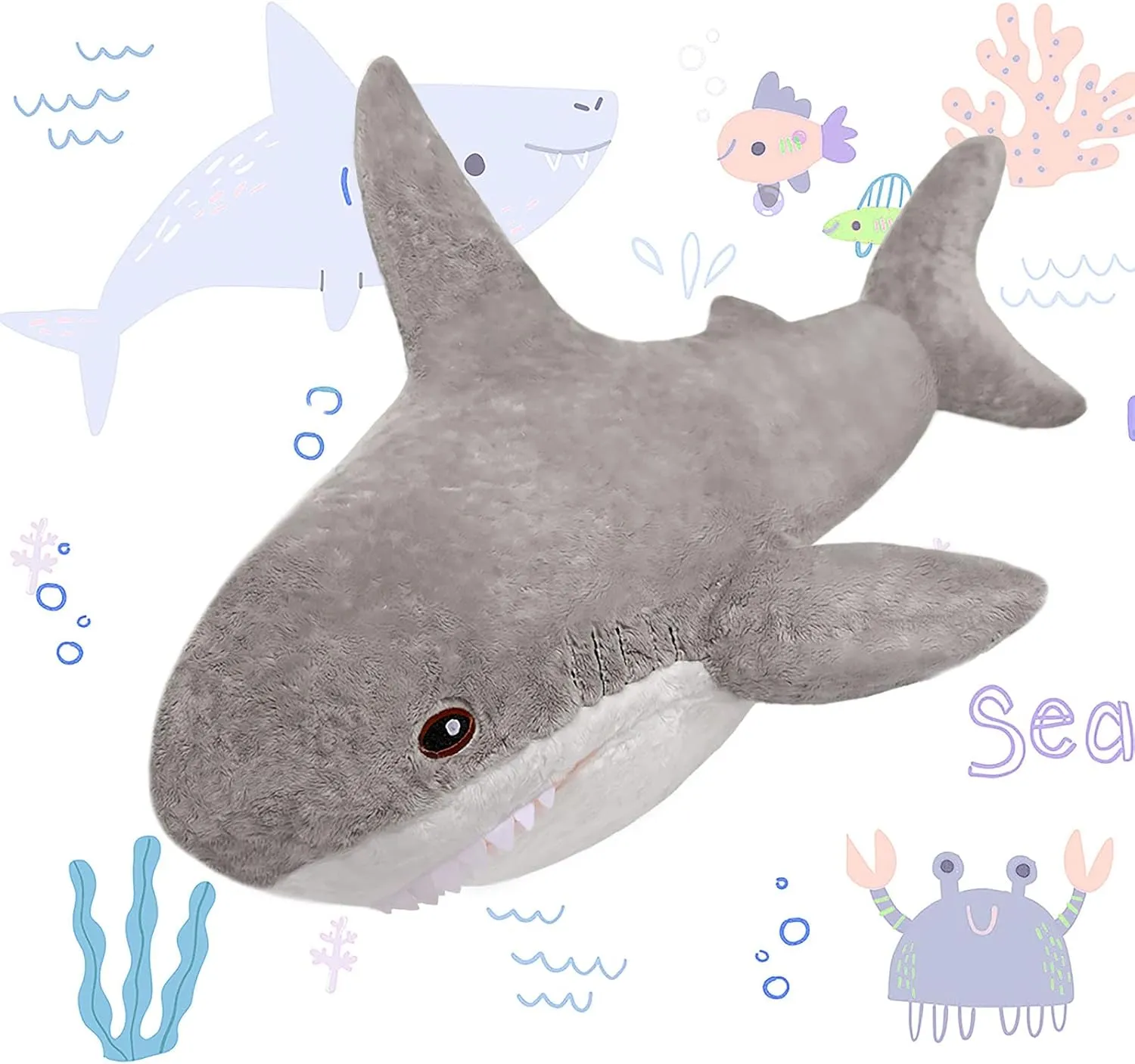 MorisMos Large Shark Stuffed Animal Cute, Giant Stuffed Shark Plush for Kids, 32in Big Stuffed Shark Toys for Birthday, Christmas, Gray