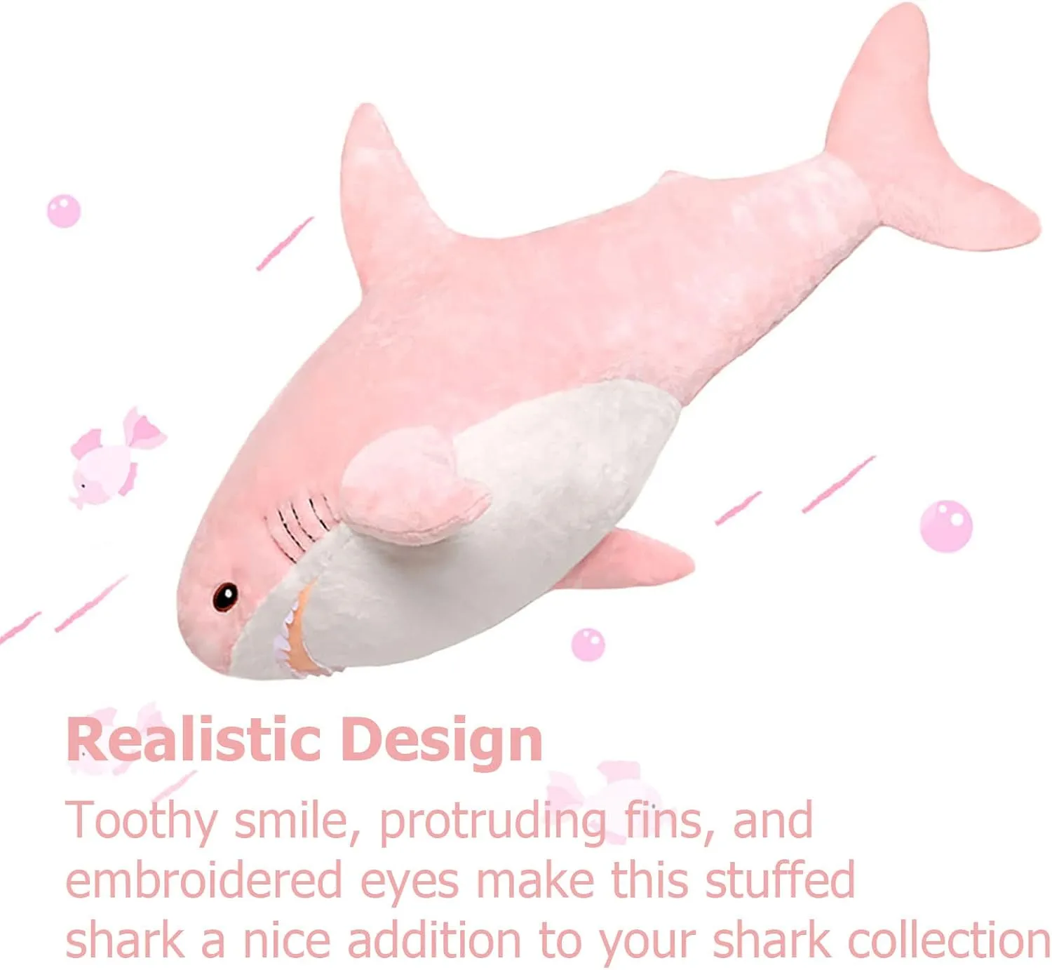 MorisMos Pink Shark Plush Toy, 40in Stuffed Animal, Giant Shark Stuffed Toy for Kids, Cuddly Plush, Birthday, Christmas Gift