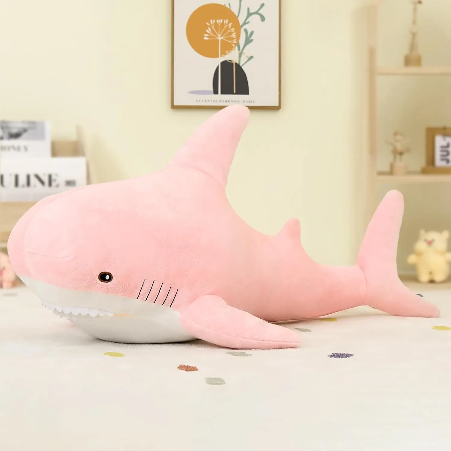 MorisMos Pink Shark Plush Toy, 40in Stuffed Animal, Giant Shark Stuffed Toy for Kids, Cuddly Plush, Birthday, Christmas Gift