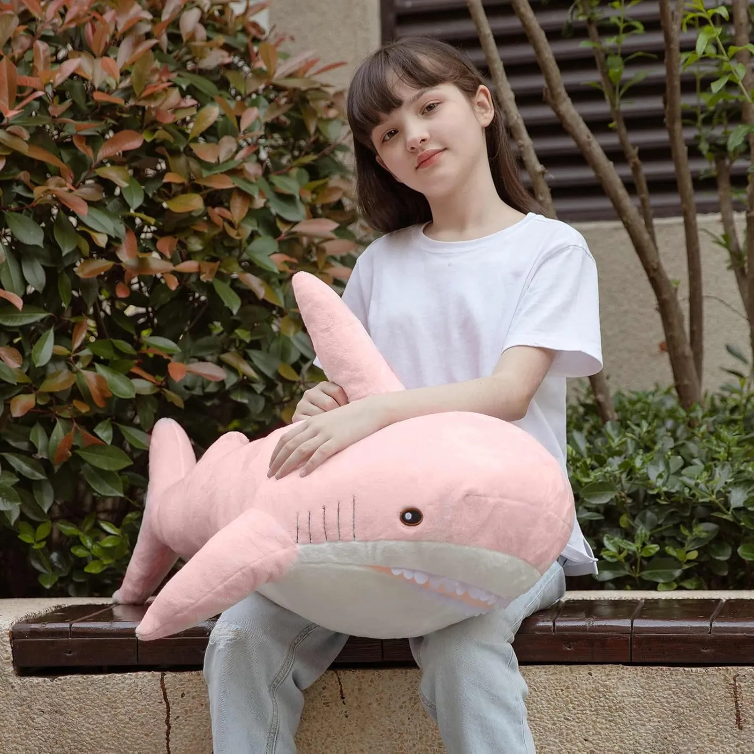 MorisMos Pink Shark Plush Toy, 40in Stuffed Animal, Giant Shark Stuffed Toy for Kids, Cuddly Plush, Birthday, Christmas Gift