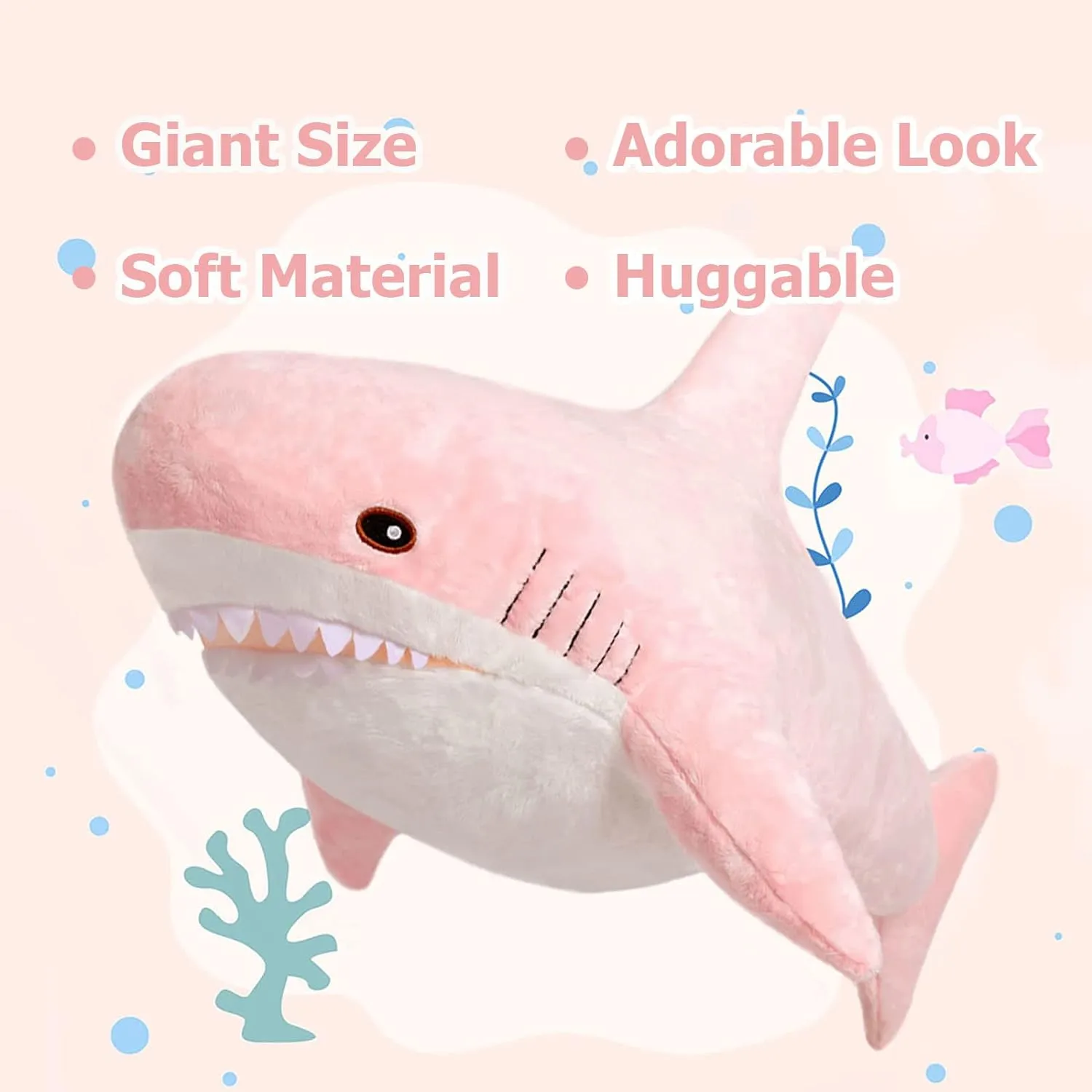 MorisMos Pink Shark Plush Toy, 40in Stuffed Animal, Giant Shark Stuffed Toy for Kids, Cuddly Plush, Birthday, Christmas Gift