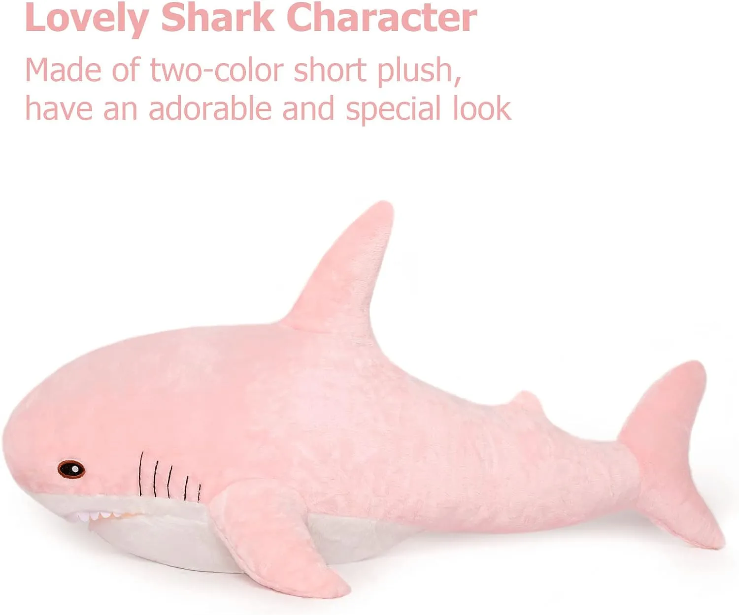 MorisMos Pink Shark Plush Toy, 40in Stuffed Animal, Giant Shark Stuffed Toy for Kids, Cuddly Plush, Birthday, Christmas Gift