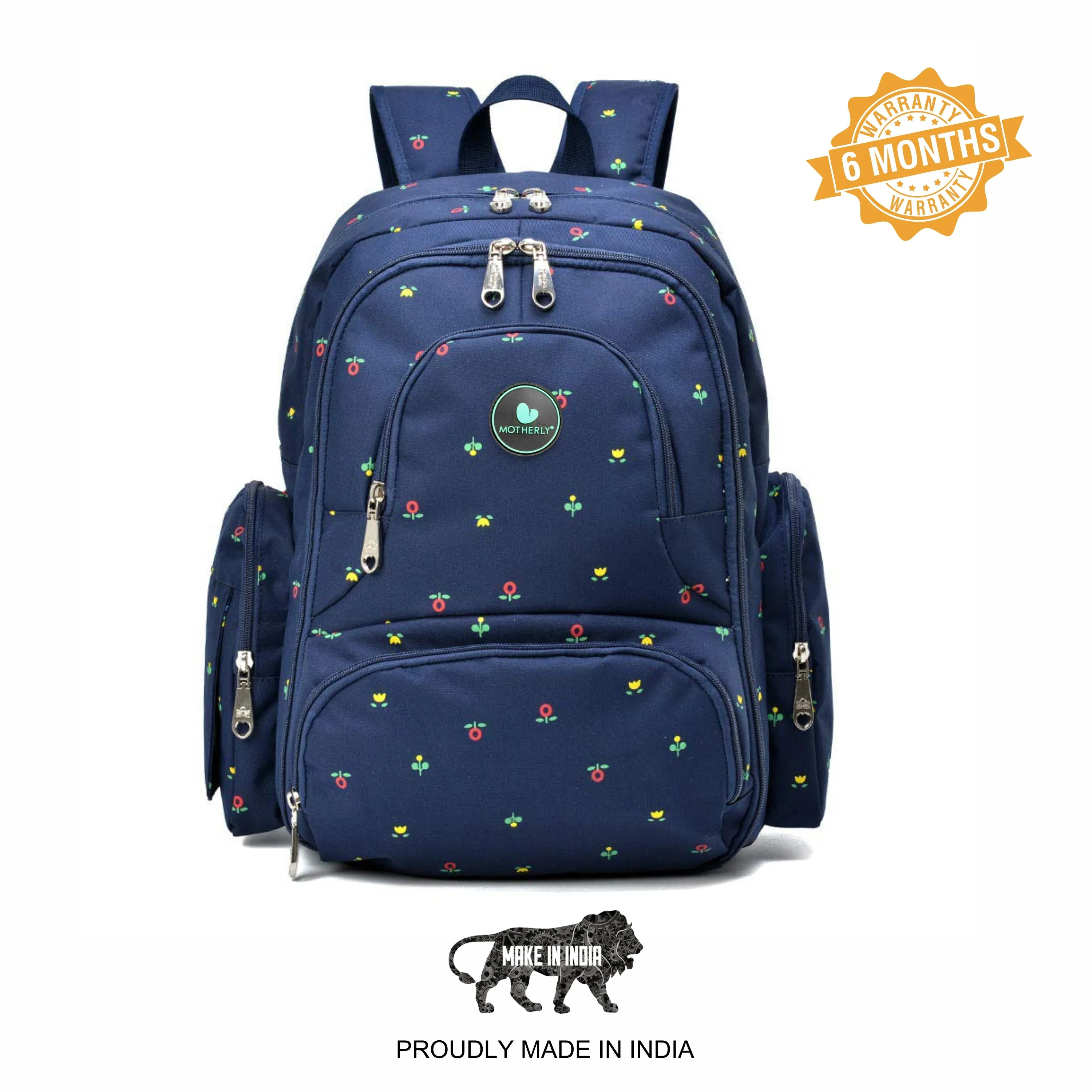Motherly Stylish Babies Diaper Bags for Mothers with 1 Bottle Bag   1 Diaper Changing Mat   1 Set of Stroller Hooks (Blue Flower)