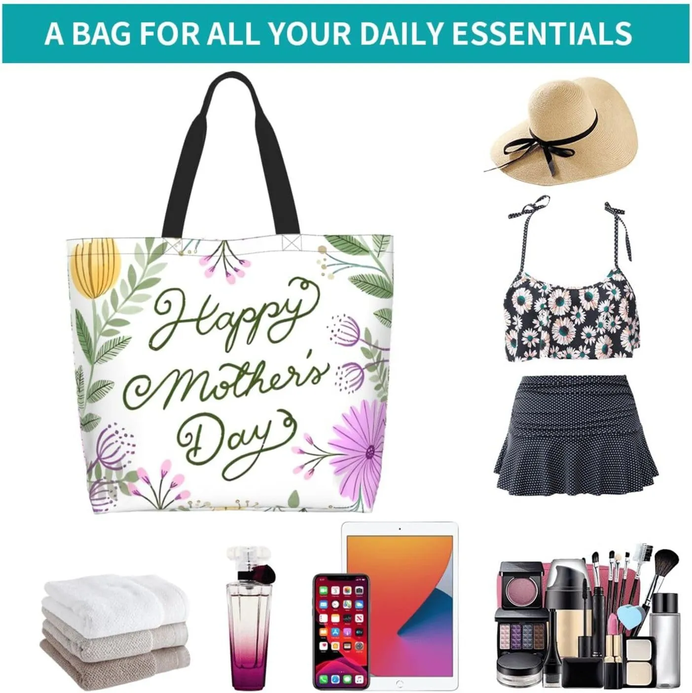 Mothers Day Tote bag Large Reusable Shoulder mom tote Bag Travel Bag With Inner Pocket MamaTote Bag Mothers gift