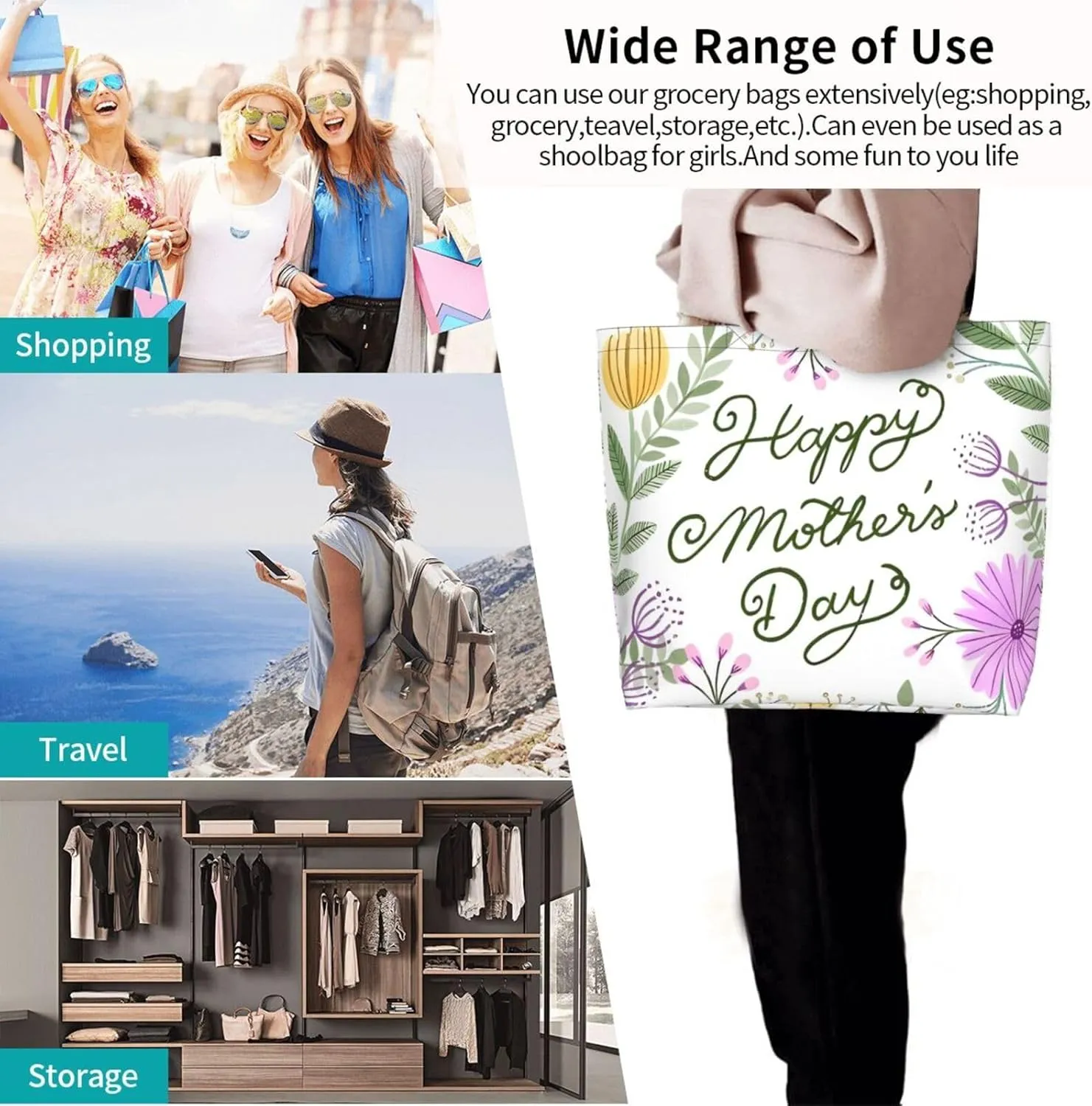 Mothers Day Tote bag Large Reusable Shoulder mom tote Bag Travel Bag With Inner Pocket MamaTote Bag Mothers gift