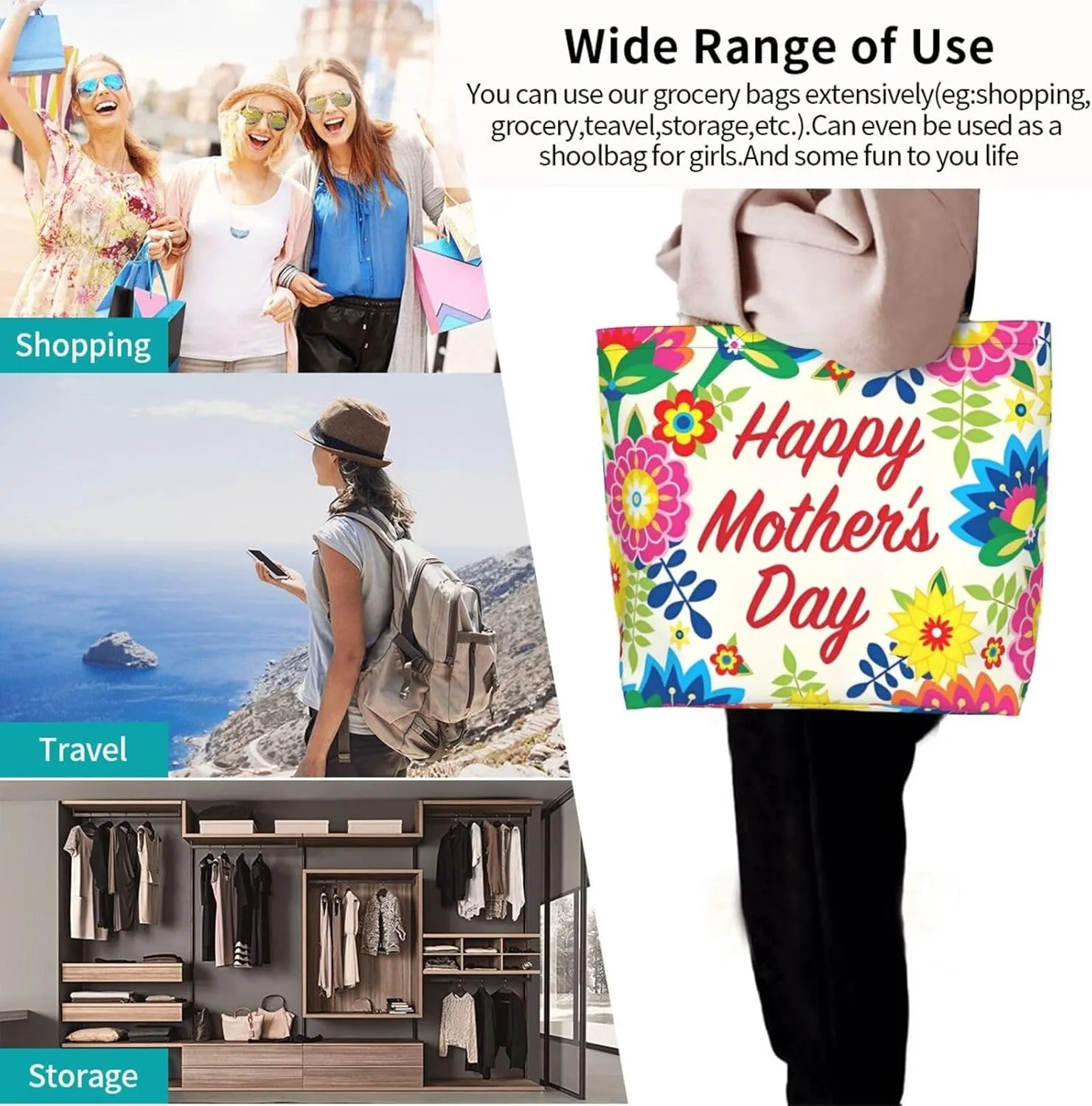 Mothers Day Tote bag Large Reusable Shoulder mom tote Bag Travel Bag With Inner Pocket MamaTote Bag Mothers gift