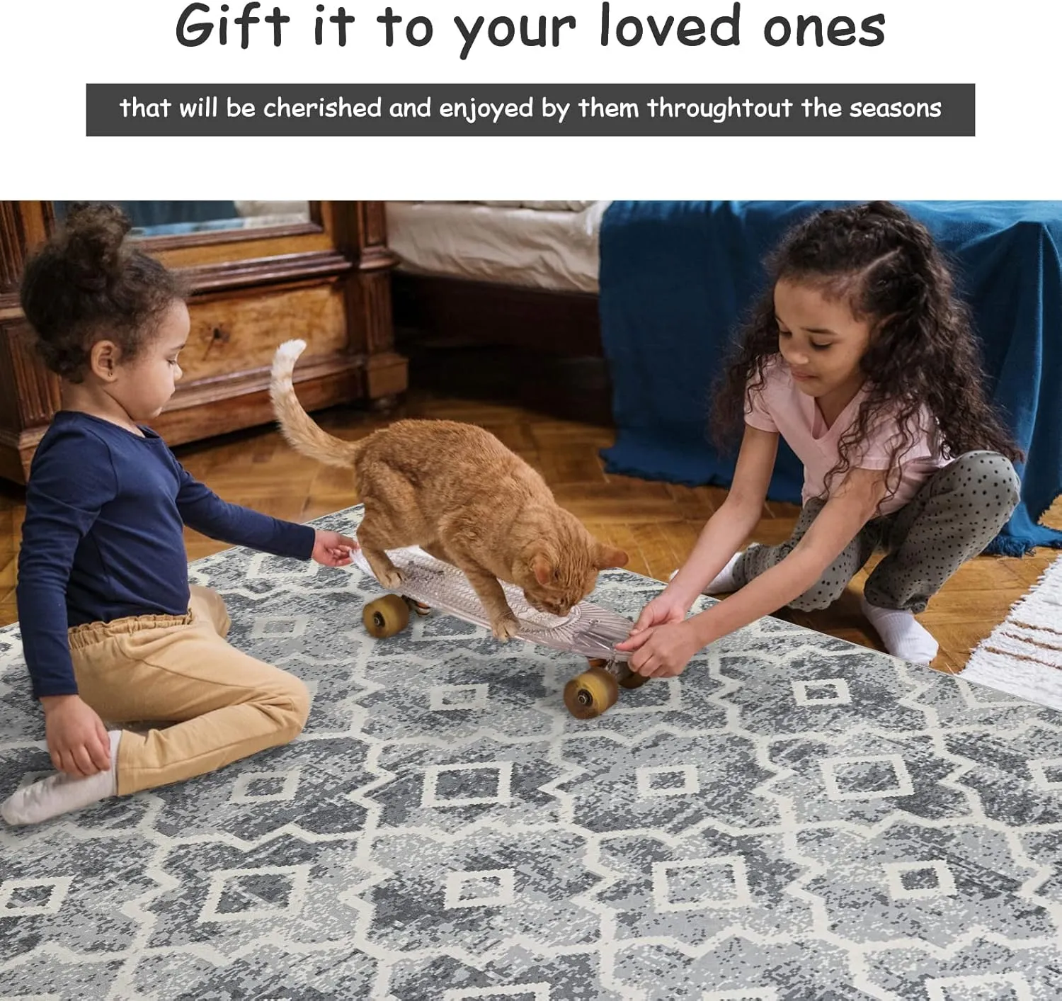 Moynesa Moroccan Washable Runner Rug 2x7 for Hallway, Boho Non-Slip Low Pile Distressed Grey Carpet for Kitchen Bedroom Bedside with Rubber Backing, Soft Long Indoor Faux Wool Throw Mat