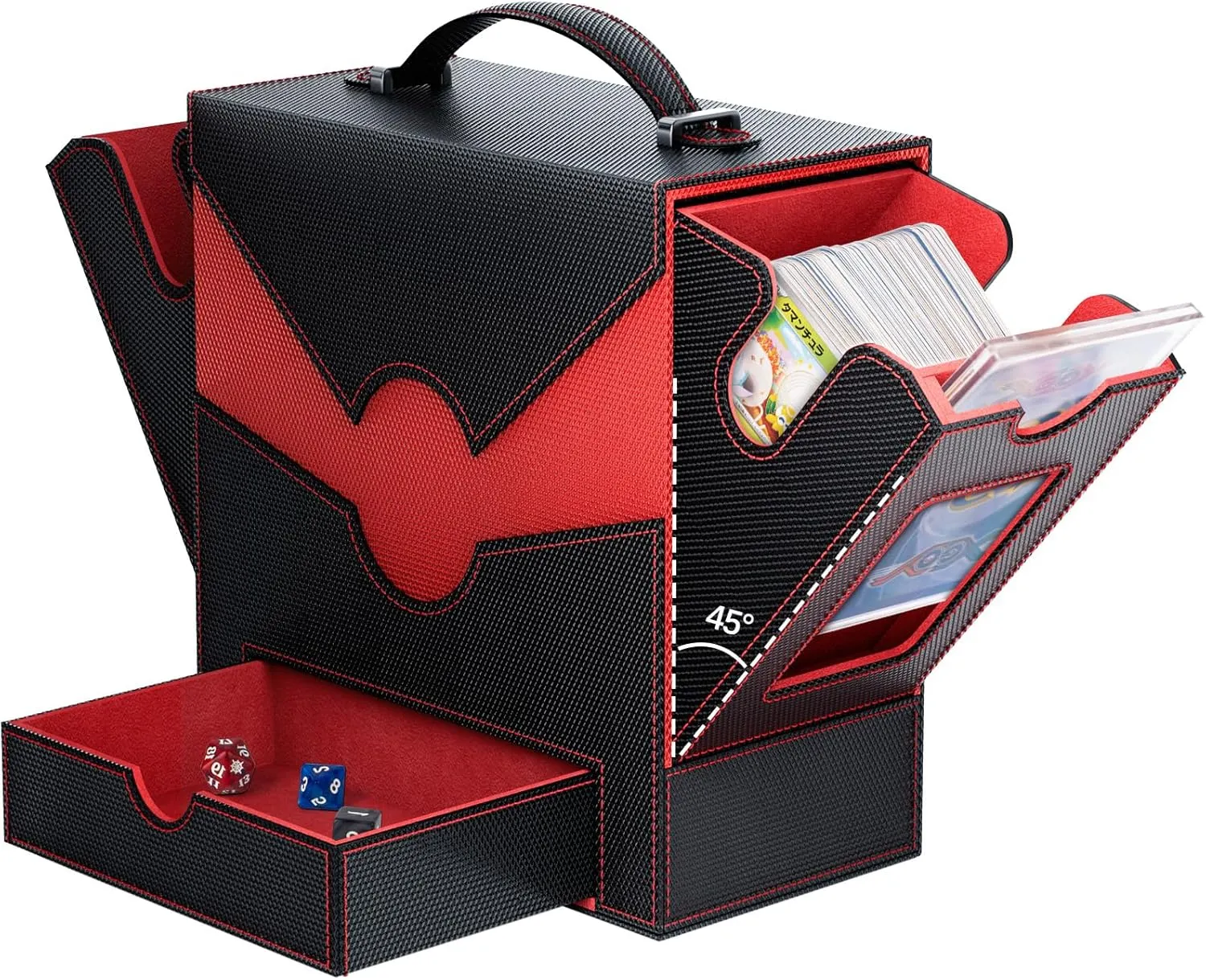 MTG Deck Box with 45° Quick Access, Fits 500  Single Sleeved Cards, 3-IN-1 Card Deck Box for Commander Display, Portable Deck Case Compatible for TCG, CCG, MTG Cards, Red