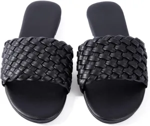 Mtzyoa Women Flat Sandals Braided Leather Nude Summer Dressy Fashion Evening Party Wedding Sandals