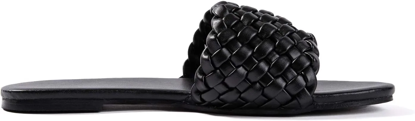 Mtzyoa Women Flat Sandals Braided Leather Nude Summer Dressy Fashion Evening Party Wedding Sandals
