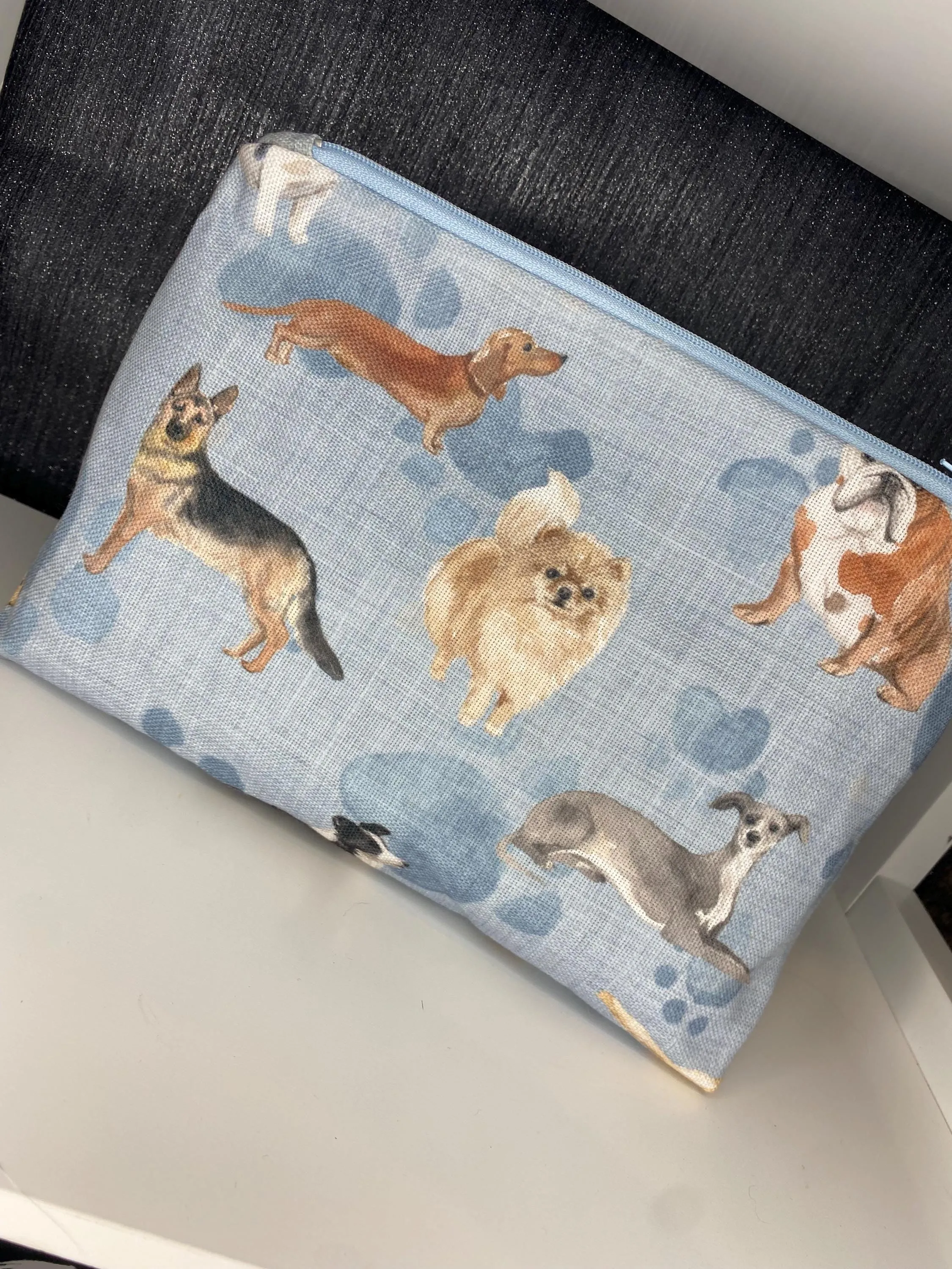 Multi dog print makeup zipped bag, accessories bag, wash bag, medicine bag, travel makeup bag, cosmetic pouch, toiletry bag, dog necessities