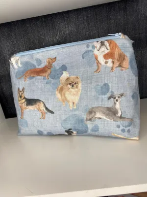 Multi dog print makeup zipped bag, accessories bag, wash bag, medicine bag, travel makeup bag, cosmetic pouch, toiletry bag, dog necessities