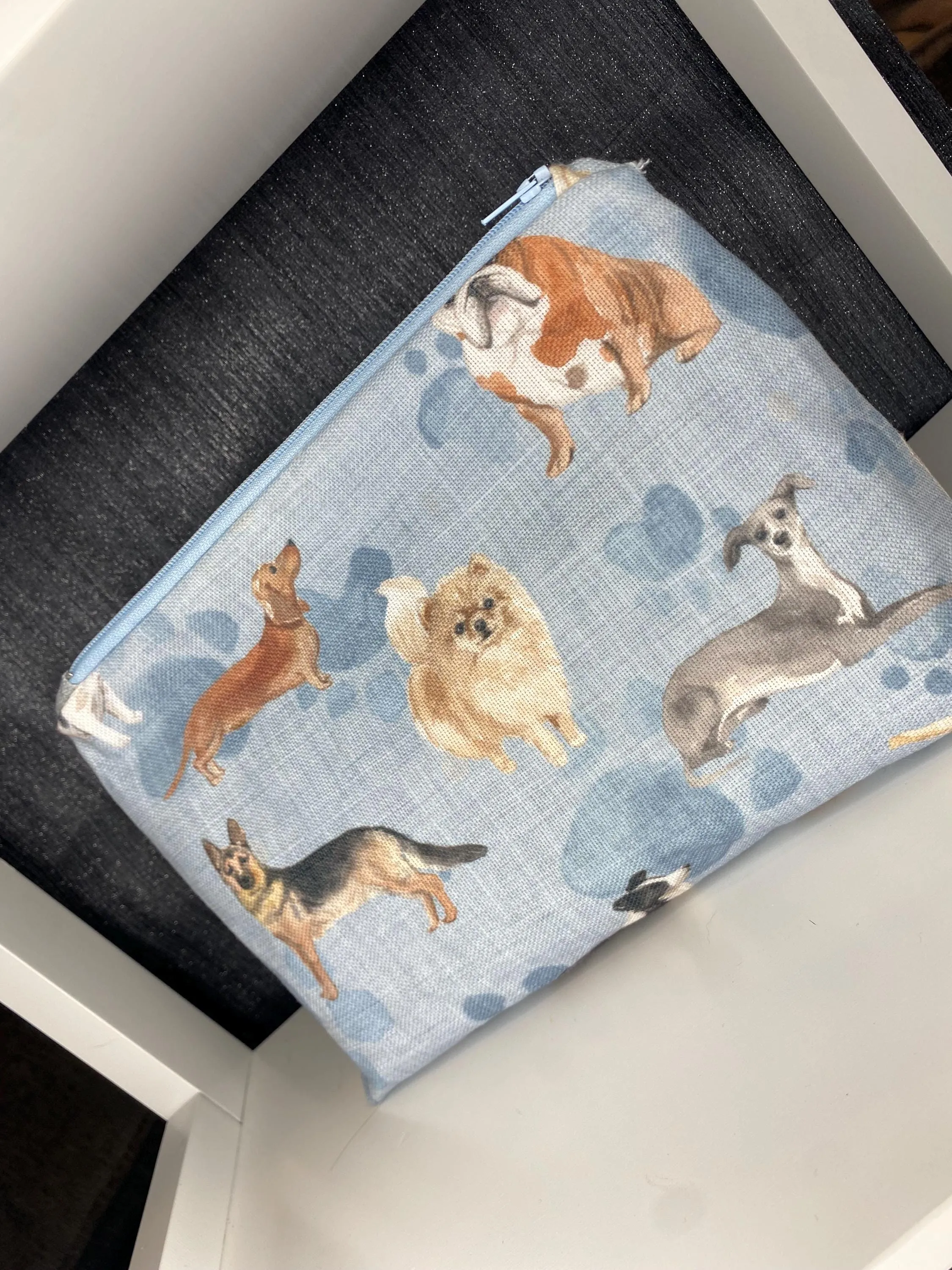 Multi dog print makeup zipped bag, accessories bag, wash bag, medicine bag, travel makeup bag, cosmetic pouch, toiletry bag, dog necessities