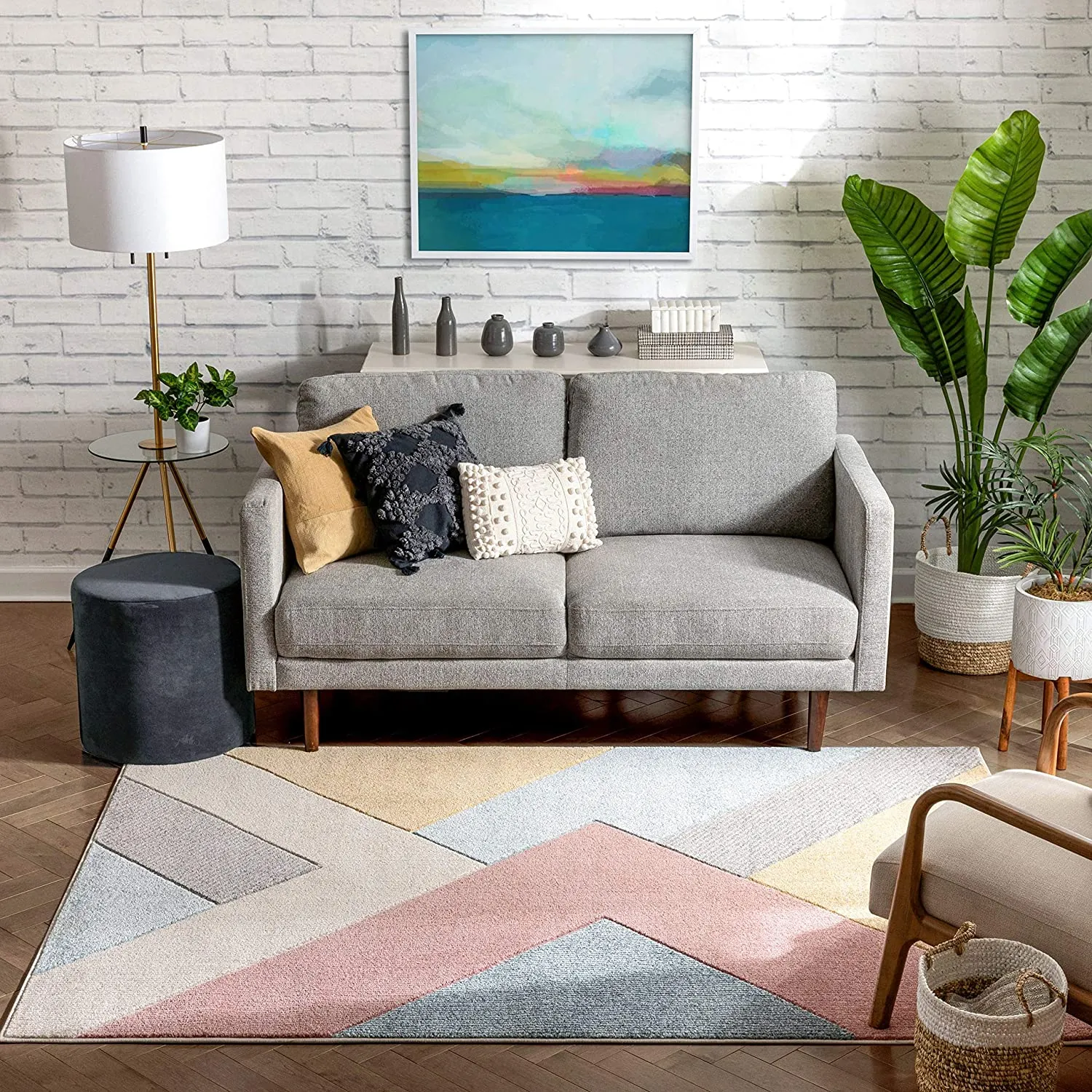 Multi Modern Geometric Triangle Pattern Area Rug