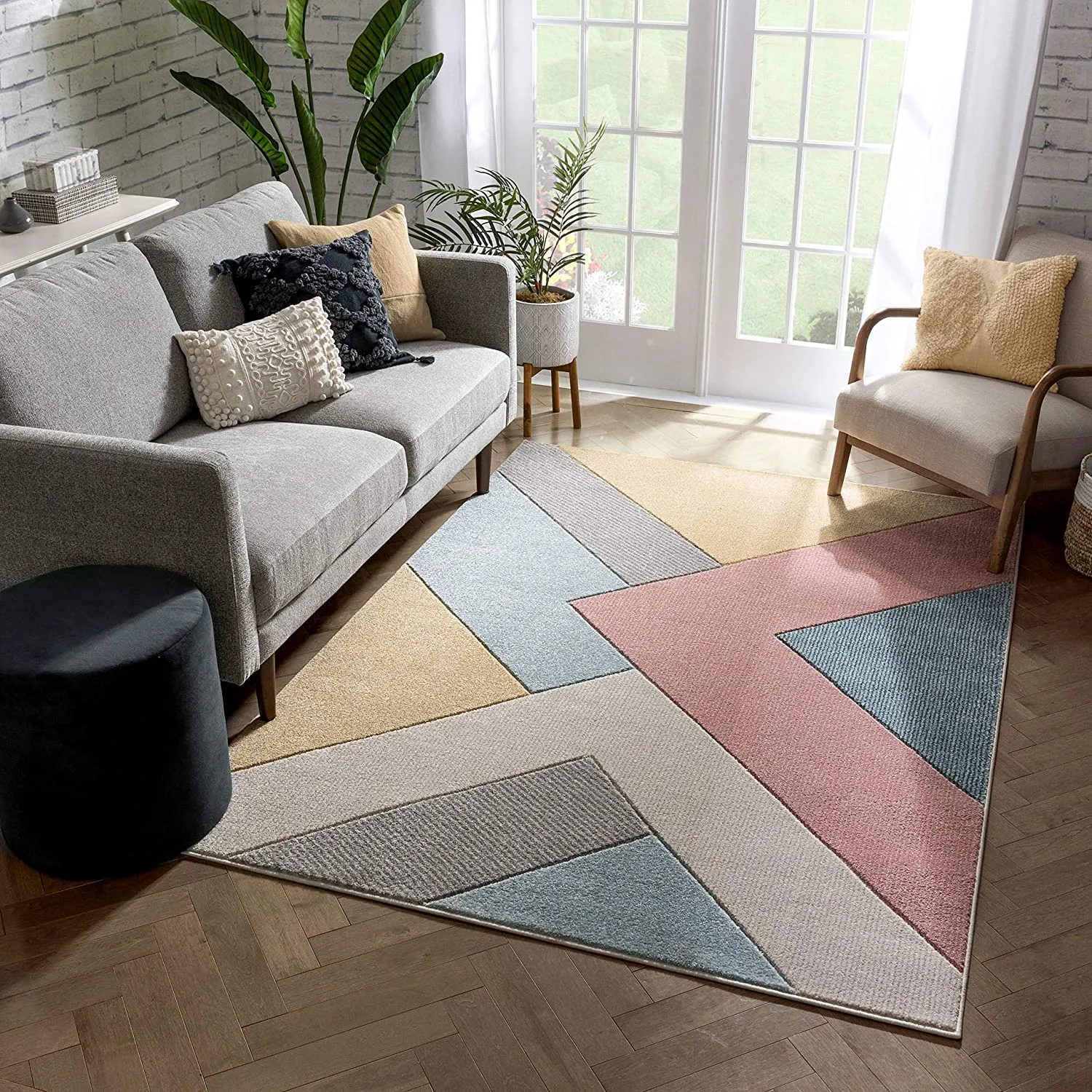 Multi Modern Geometric Triangle Pattern Area Rug