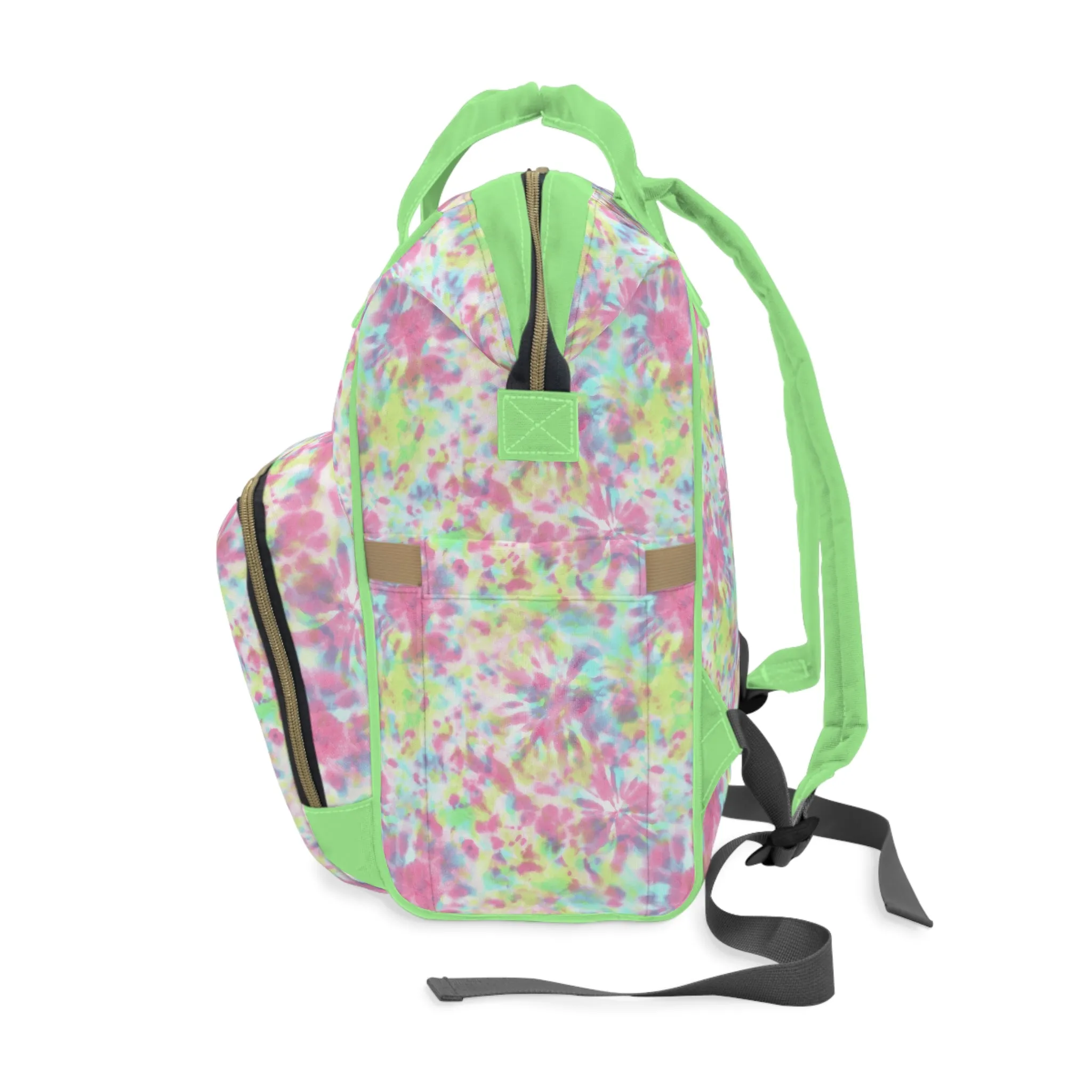 Multifunctional Tie-Dye Diaper Backpack - Lightweight Nylon Baby Bag with Adjustable Straps