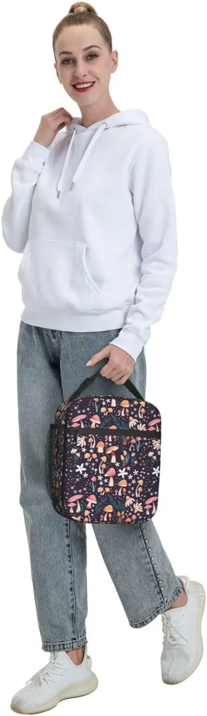 Mushroom Lunch Box Insulated Lunch Bag for Women Reusable Leakproof Cooler Portable Tote Lunchbox for Work Office Travel Picnic