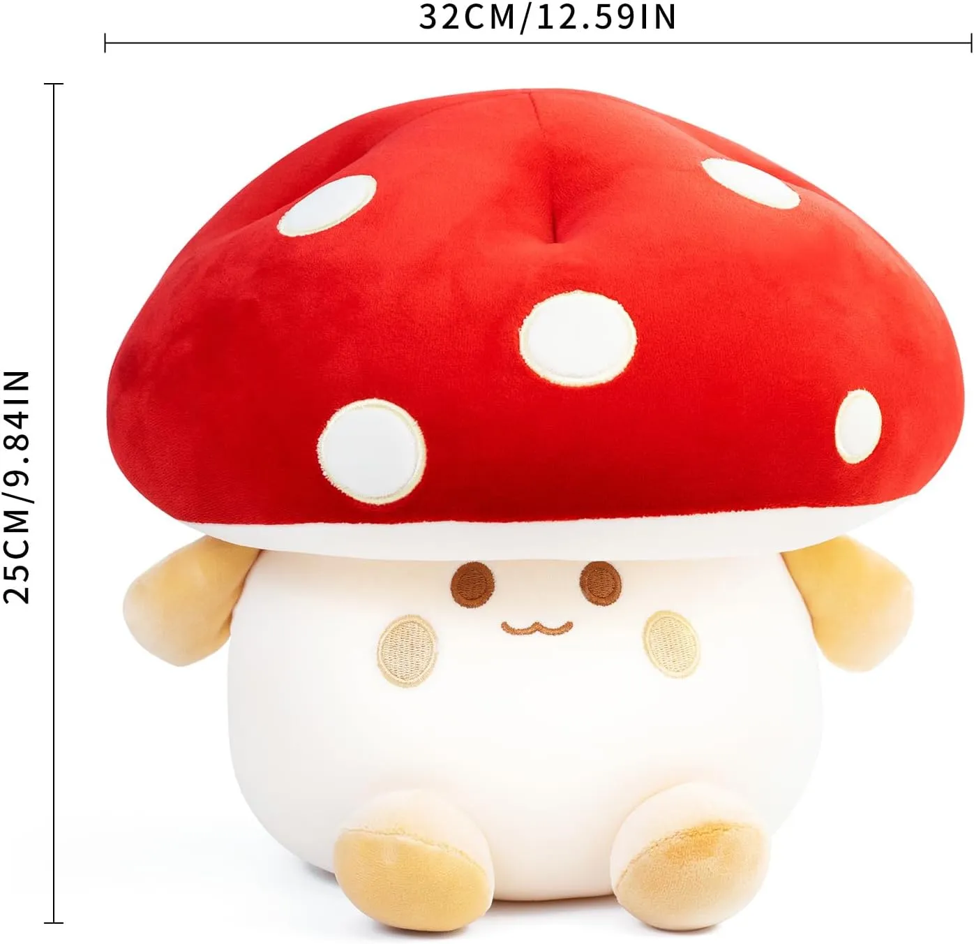 Mushroom Plush Toys 12 inch Cute Stuffed Mushroom Pillow Stuffed Toy Birthday Present Home Decor Halloween for Kids (Red)