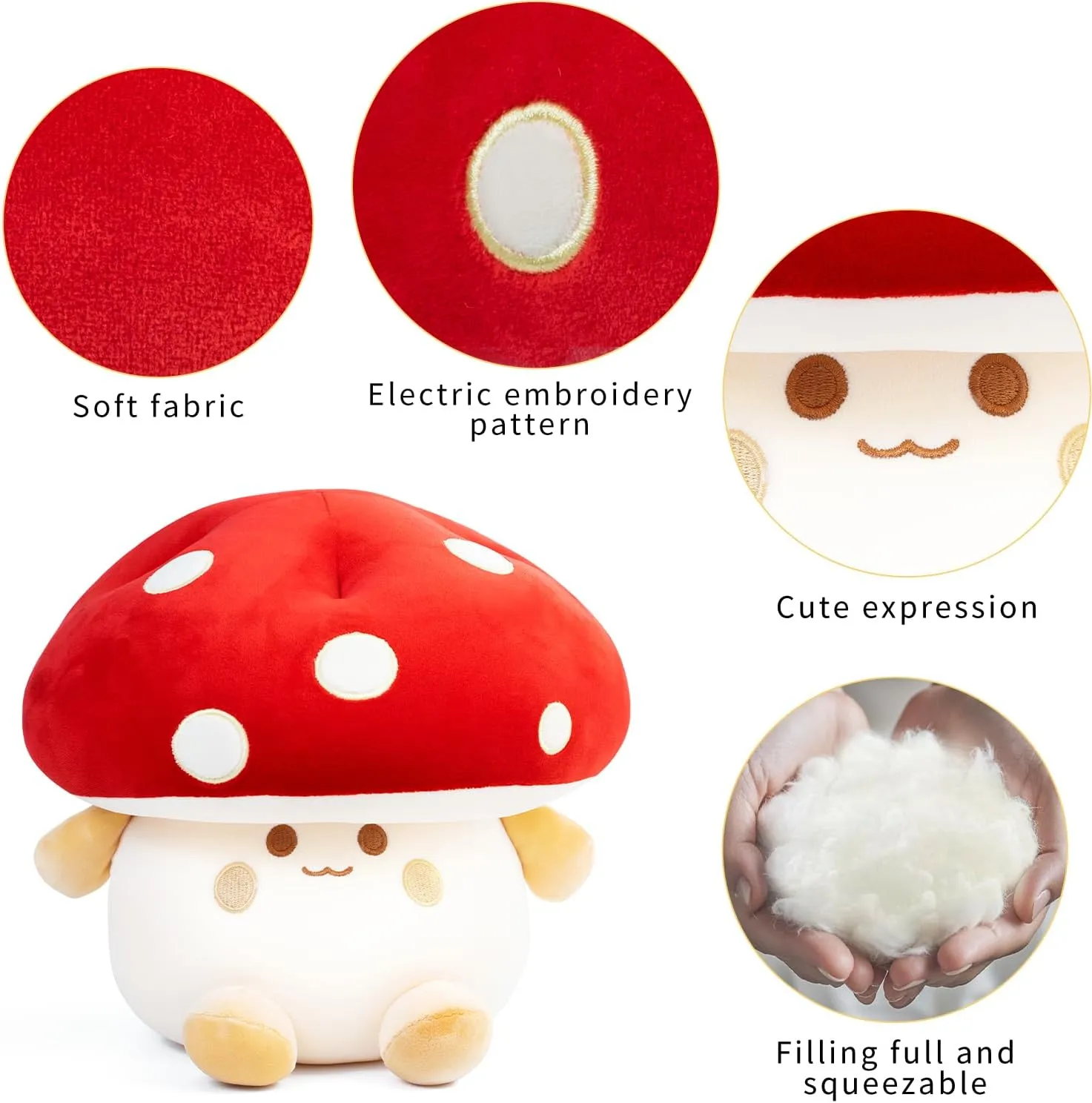 Mushroom Plush Toys 12 inch Cute Stuffed Mushroom Pillow Stuffed Toy Birthday Present Home Decor Halloween for Kids (Red)