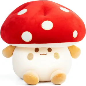 Mushroom Plush Toys 12 inch Cute Stuffed Mushroom Pillow Stuffed Toy Birthday Present Home Decor Halloween for Kids (Red)