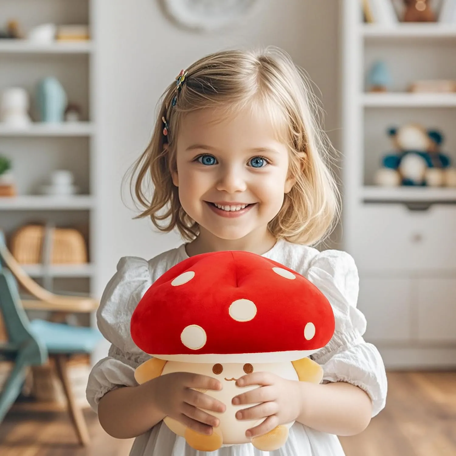 Mushroom Plush Toys 12 inch Cute Stuffed Mushroom Pillow Stuffed Toy Birthday Present Home Decor Halloween for Kids (Red)