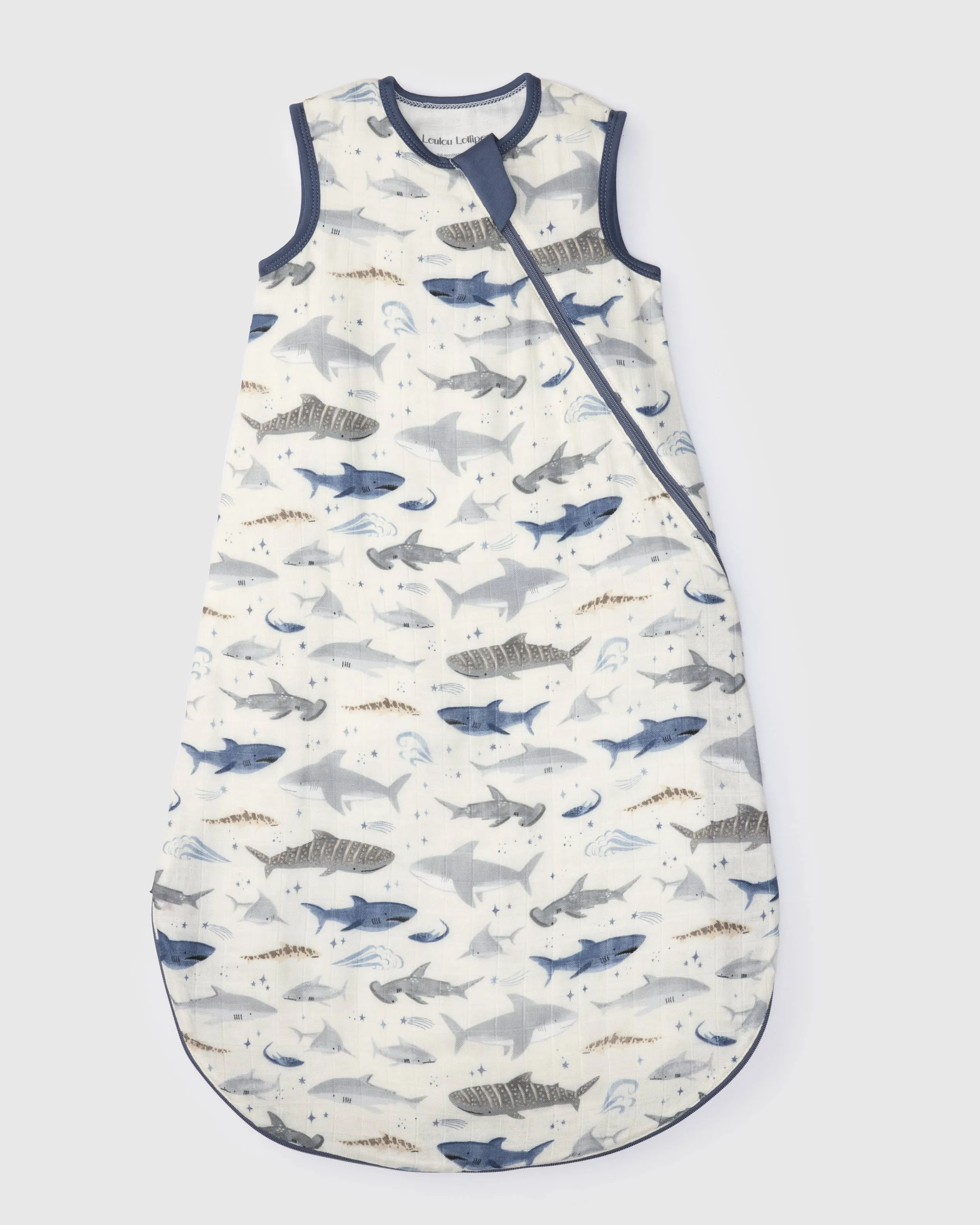 Muslin Lightweight Sleep Bag 0.5 TOG - Smiley Sharks
